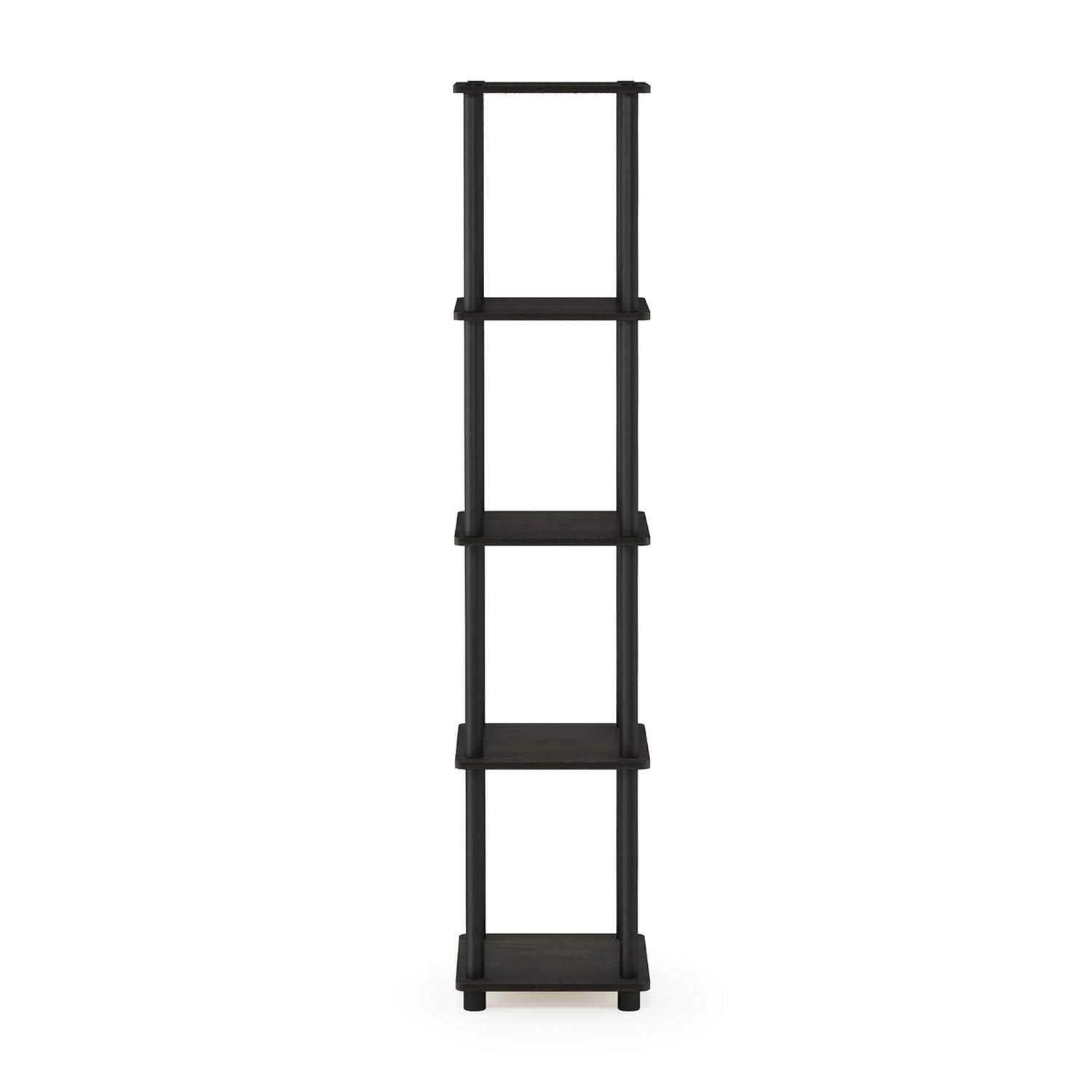 Furinno 5-Tier Corner Square Bookshelf Anti-Tipping Display Rack Shelf for Bathroom&Closet&Home Office&Living Room&Kitchen,Espresso/Black