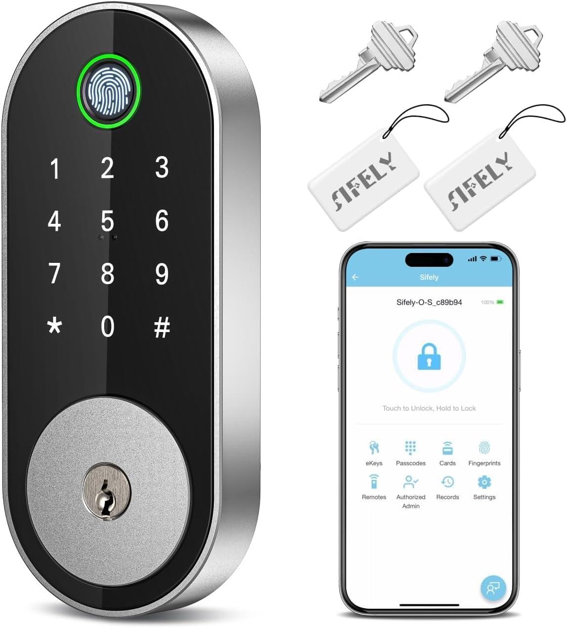 Silver Keyless Entry Smart Door Lock with Keypad and Fingerprint