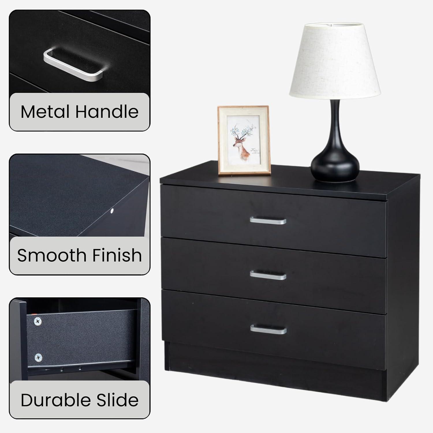 XIAOTAO 3-Drawer Dresser, Small Nightstand Modern Storage Chest of Drawer Wooden Side Table End Table for Bedroom, Living Room, Reception Room (White)