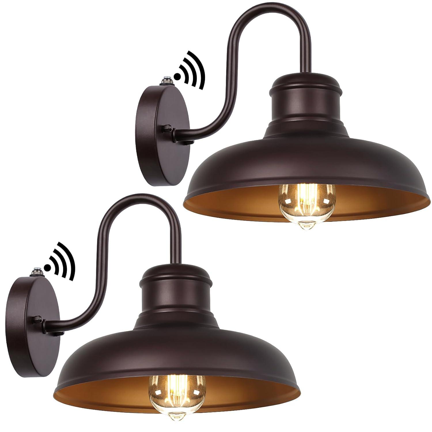 VIANIS Dusk to Dawn Barn Lights, 2 Pack Brown Gooseneck Outdoor Light Fixture, Farmhouse Outdoor Wall Lights for House, Porch, Entryway, Garage