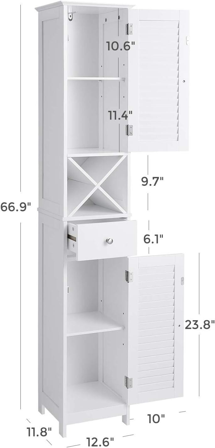 VASAGLE Bathroom Cabinet Storage Cabinet with Shutter Doors Drawer and Removable X-Shaped Stand White