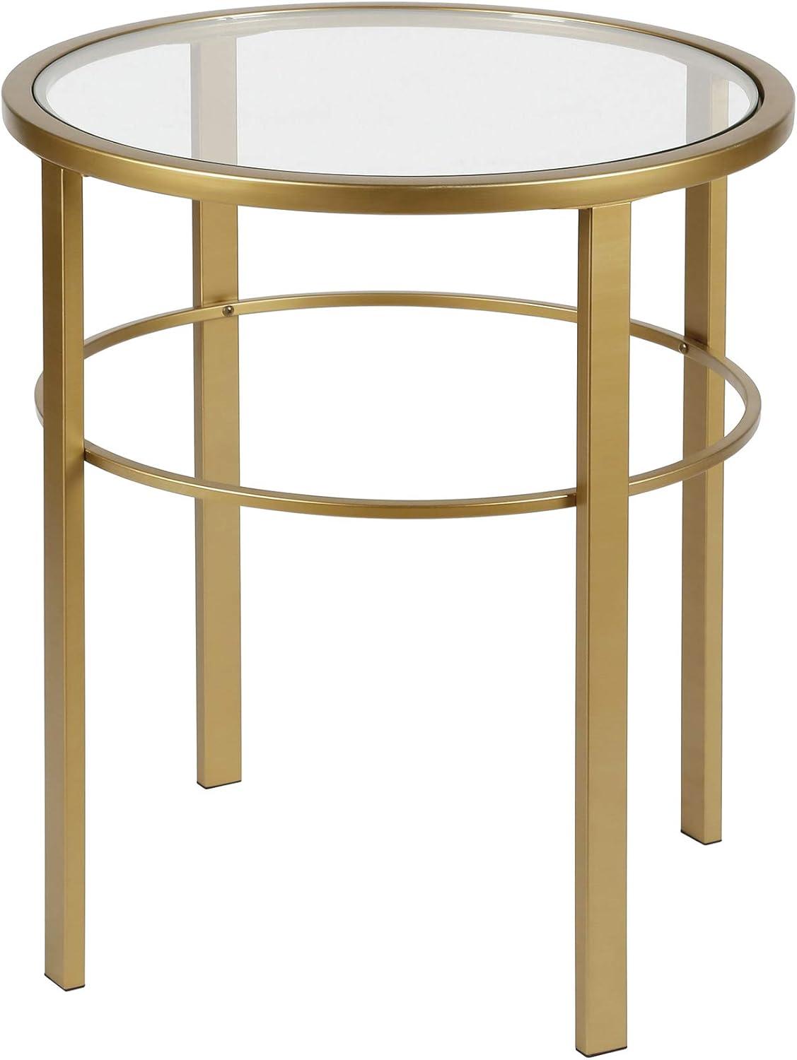 Gaia 20" Round Gold Metal and Glass Accent Table