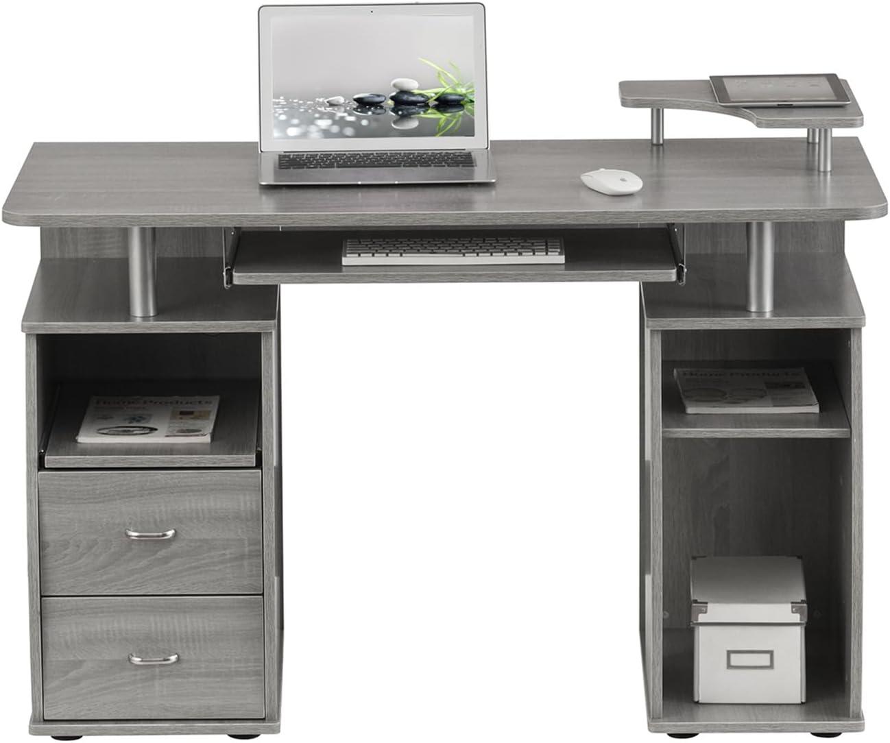 Gray MDF Computer Desk with Drawer and Keyboard Tray