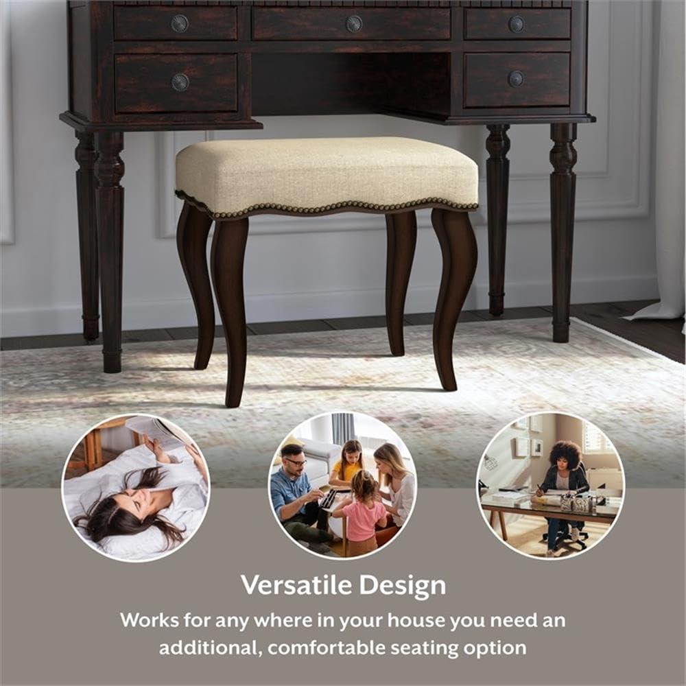 19" Hamilton Backless Upholstered Wood Vanity Stool Burnished Oak/Cream - Hillsdale Furniture