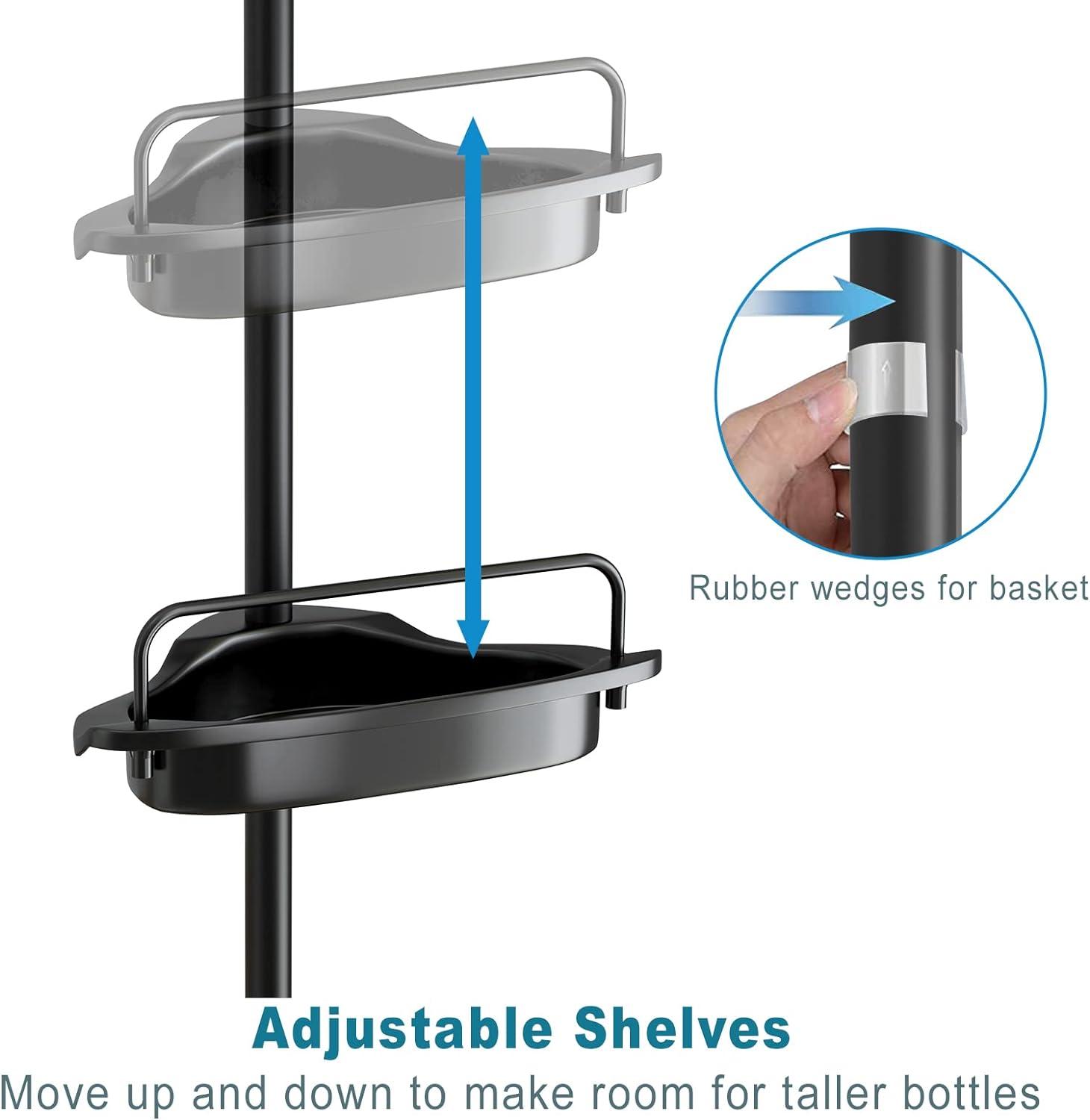 Black Adjustable Rustproof Metal Shower Corner Caddy with 4 Shelves