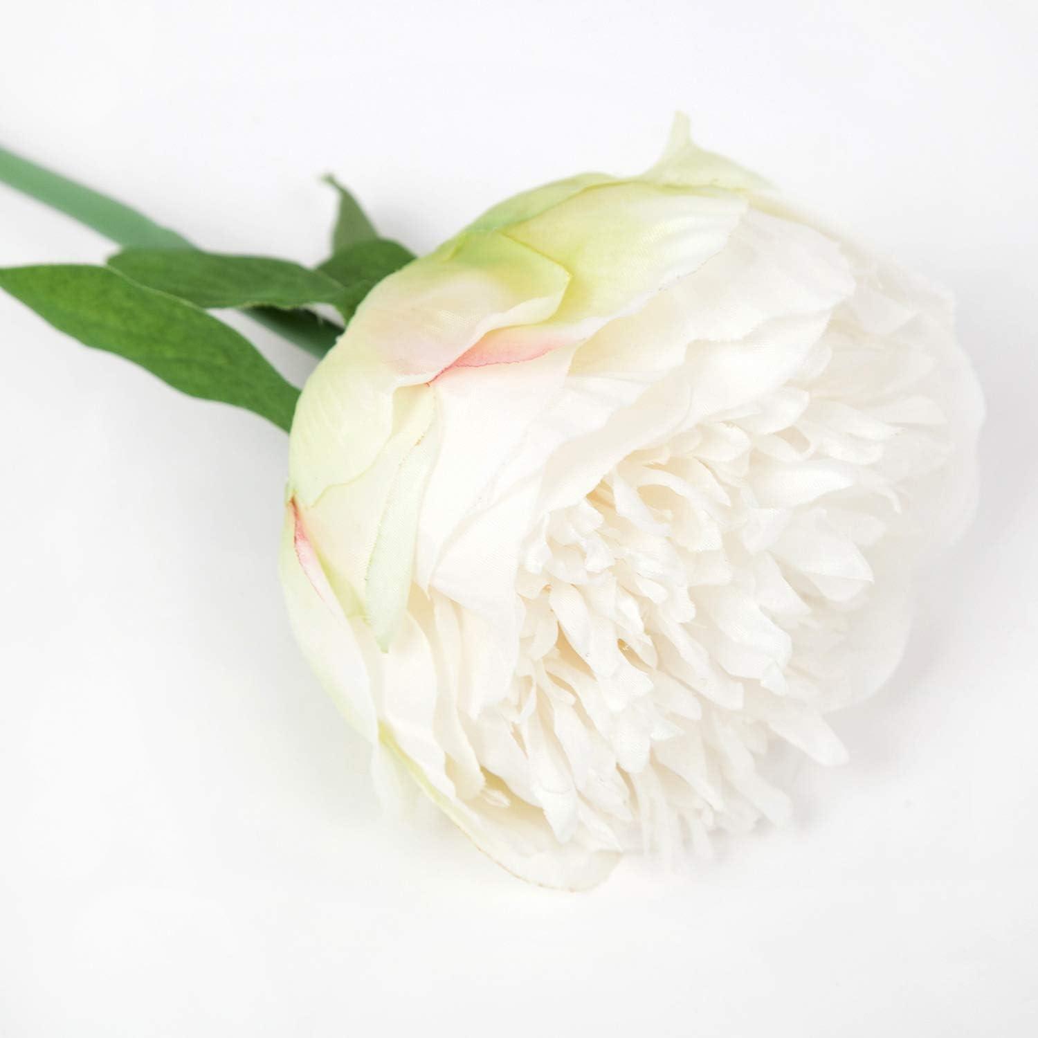 2 Bouquet 10 Heads Artificial Peony Silk Flower Leaf Home Office Wedding Party Festival Bar Decor (Cream White)