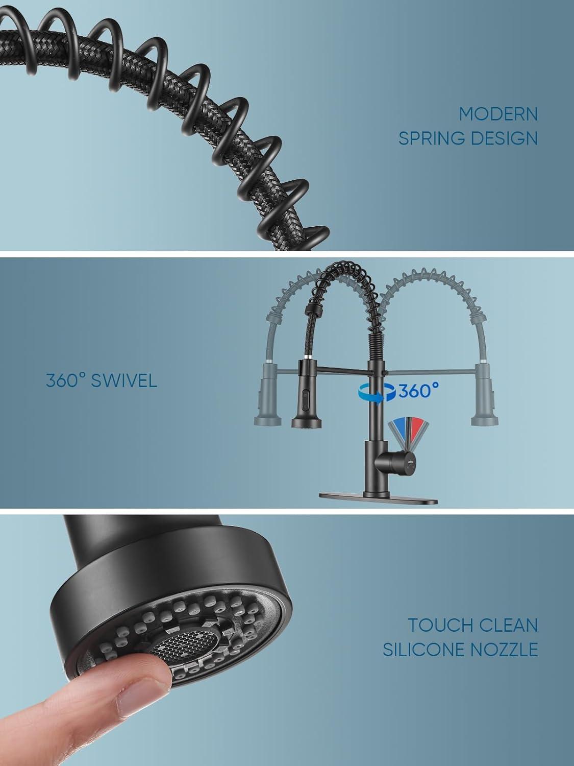 Black Stainless Steel High-Arc Kitchen Faucet with Pull-Out Spray