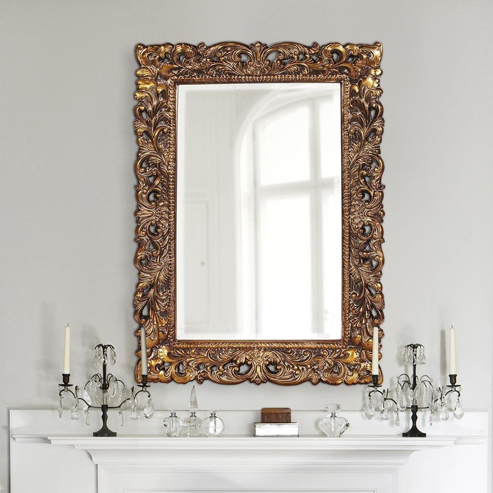 Antique Gold Leaf Rectangular Wood Bathroom Mirror