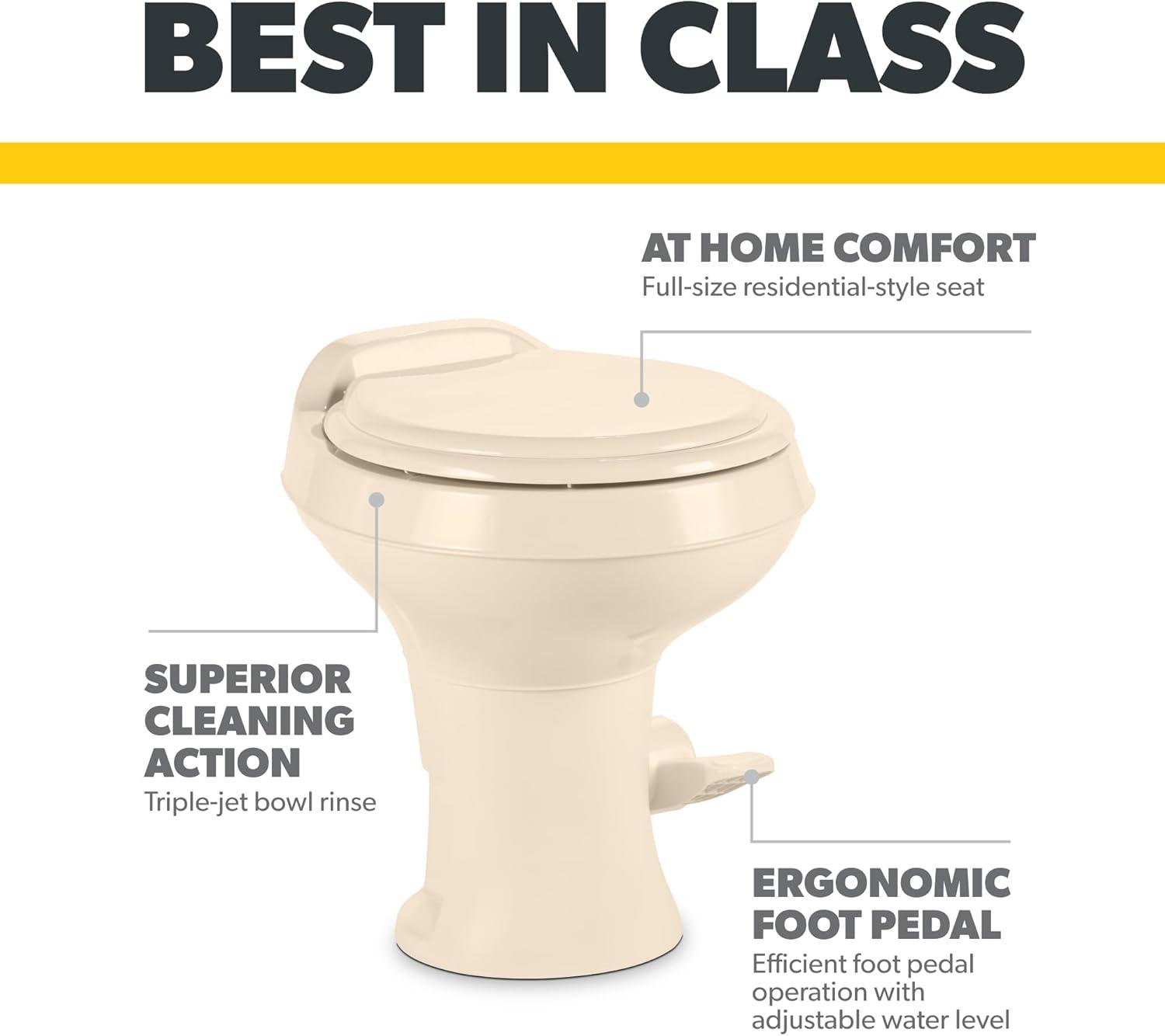 Dometic 302300073 300 Series Standard Height Heavy Duty Plastic RV Toilet, Bone