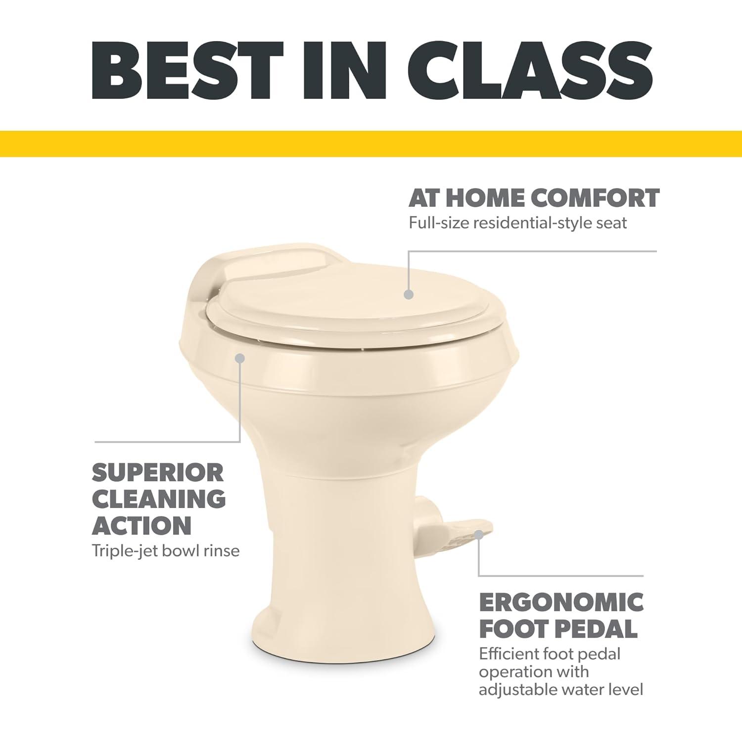 Dometic 302300073 300 Series Standard Height Heavy Duty Plastic RV Toilet, Bone