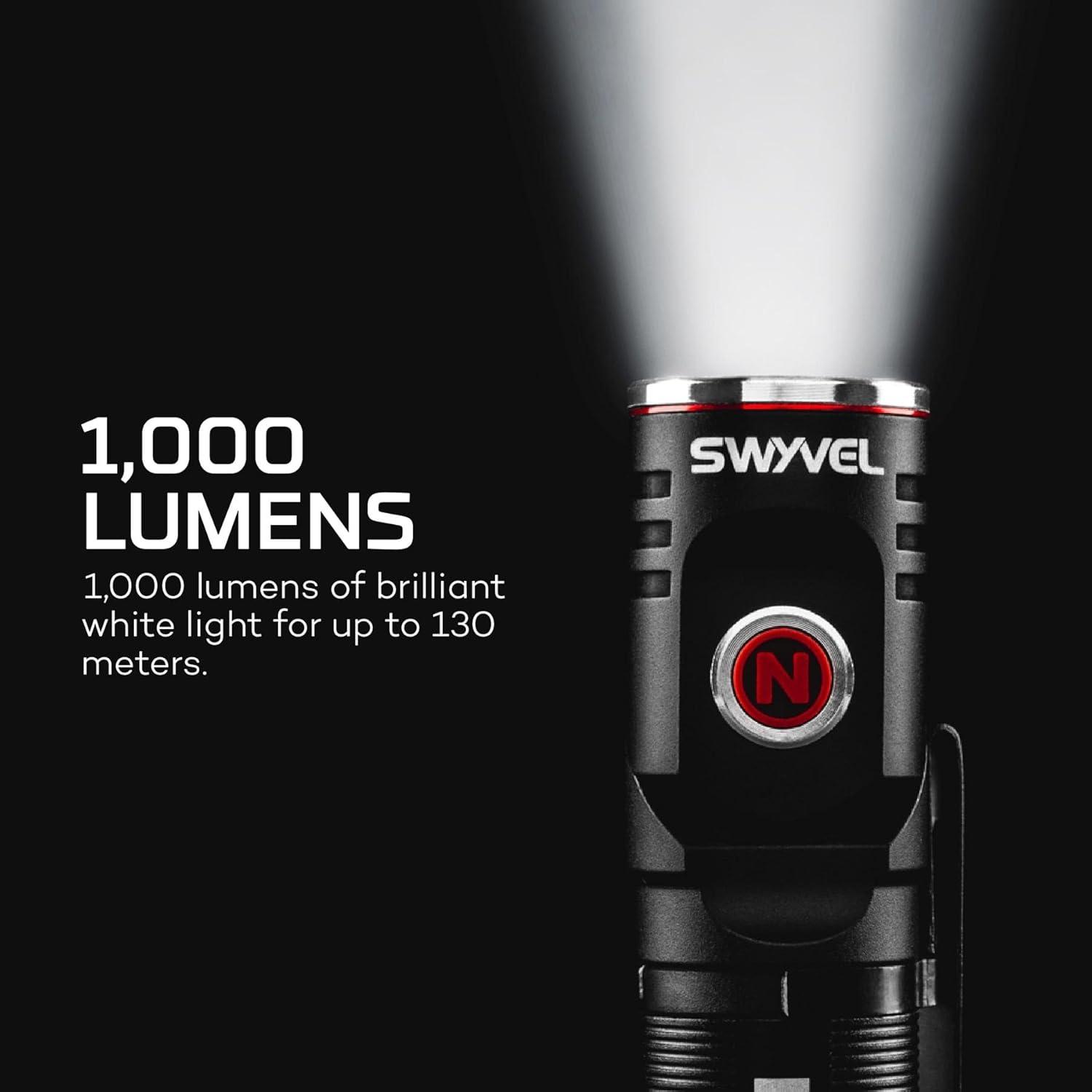 "NEBO SWYVEL 1000 Lumen Rechargeable Flashlight: Rotating Head, 5 Modes, Magnetic Base - Black"