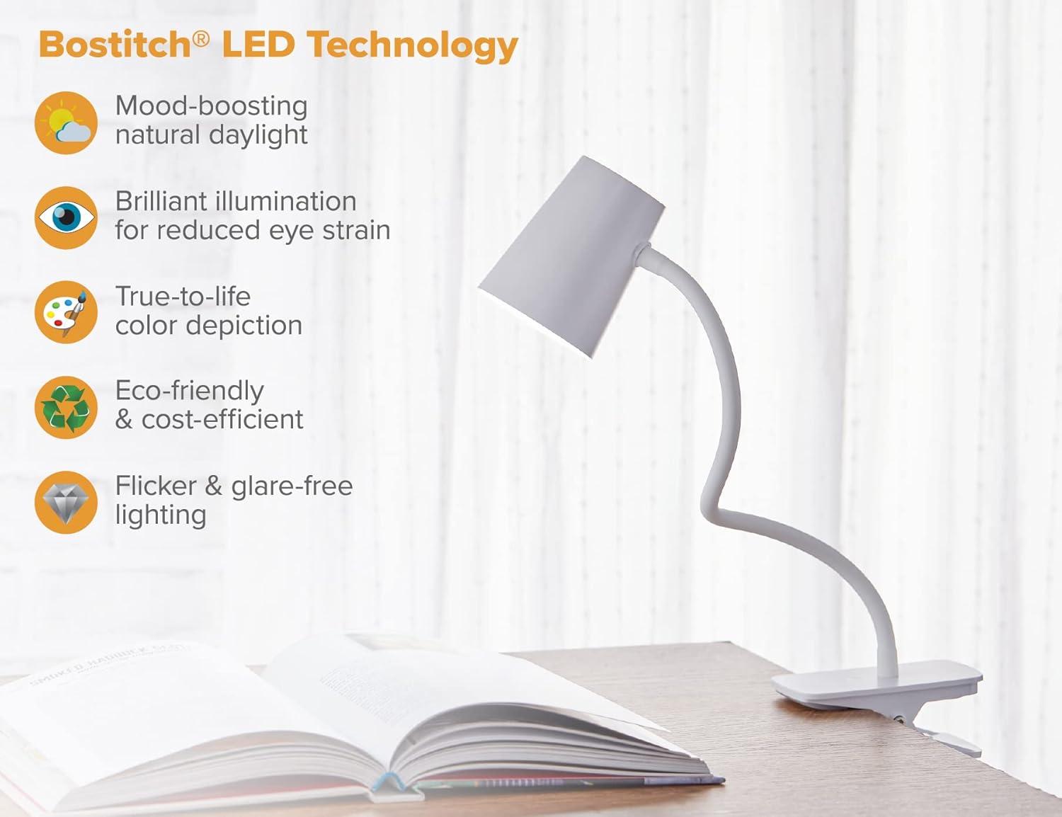 Adjustable LED Clamp Light, 7.48 in. White, Indoor, Desk Lamp