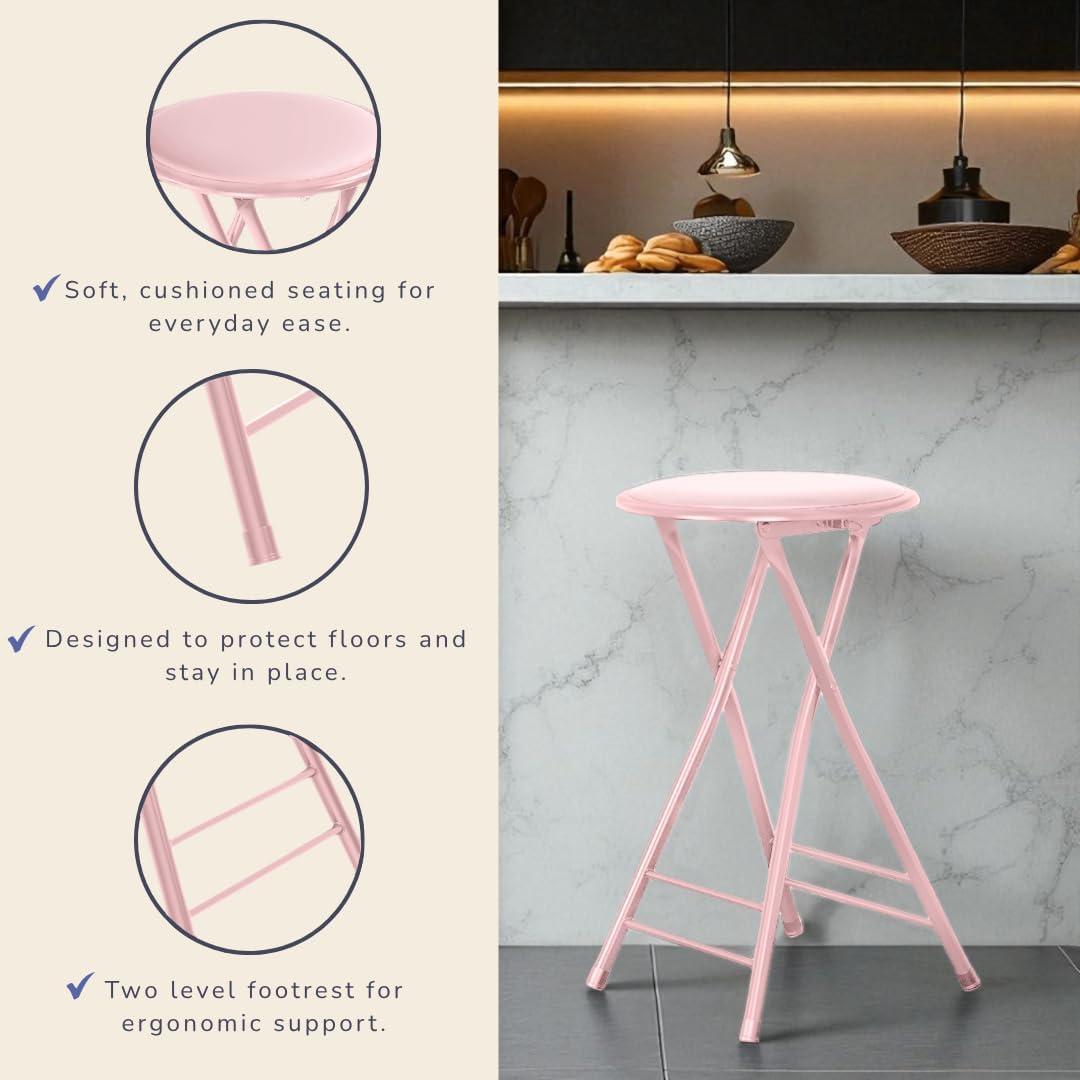 Trademark Global 24 x 14.5 in. Home Collection Cushioned Folding Stool - Pink