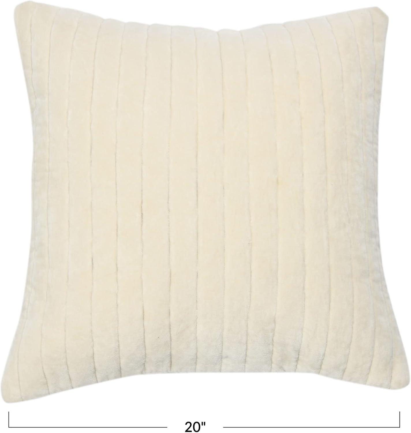 Cream Quilted Velvet 20" Square Pillow Cover with Channel Stitch