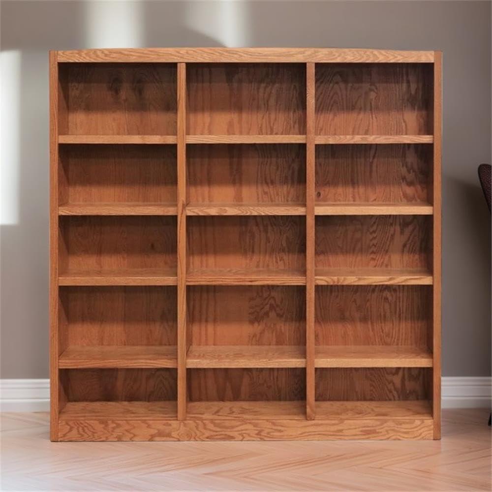 Bowery Hill 72" Tall 15-Shelf Triple Wide Wood Bookcase in Dry Oak