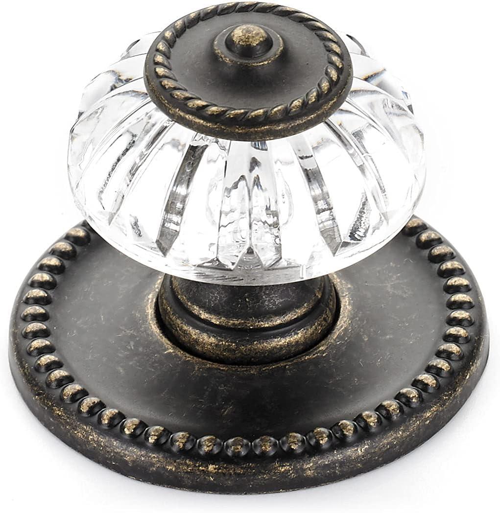 Clear Acrylic and Burnished Brass Round Cabinet Knob with Mounting Hardware