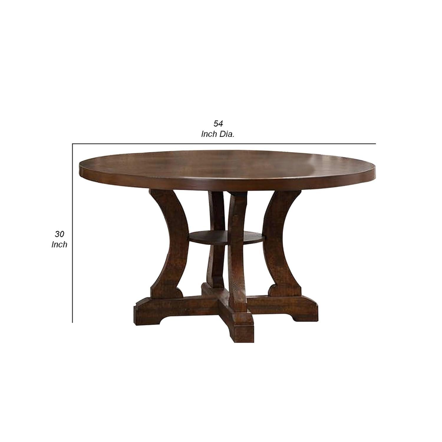 Neci 54 Inch Round Dining Table Classic Pedestal Painted Distressed Brown