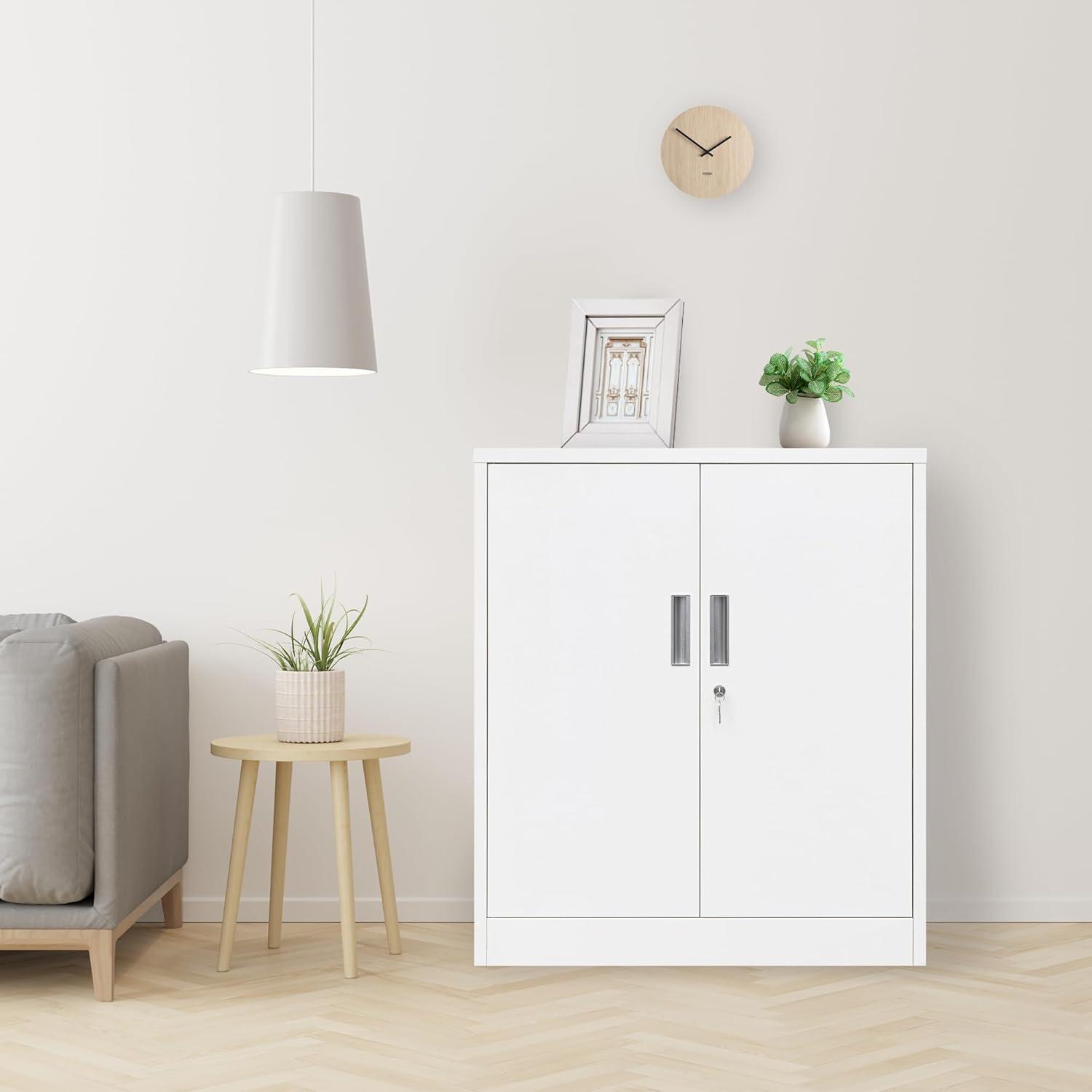 Metal Storage Cabinet, 36" H Locking Storage Cabinet with Adjustable Shelves, Steel Storage Cabinet for Garage, Home, Office, Utility Room-Black