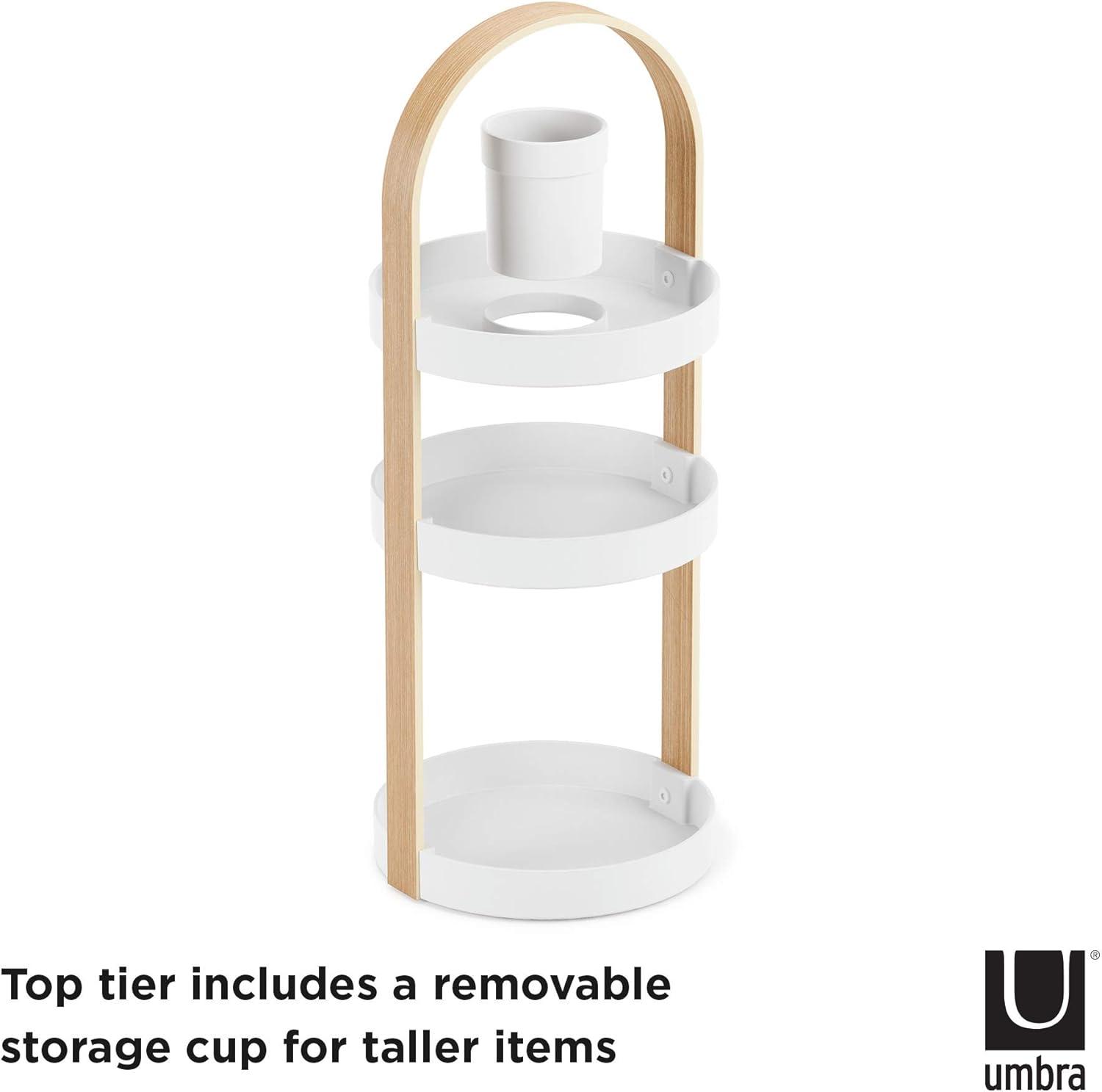 White and Natural 3-Tier Wooden Cosmetic Organizer