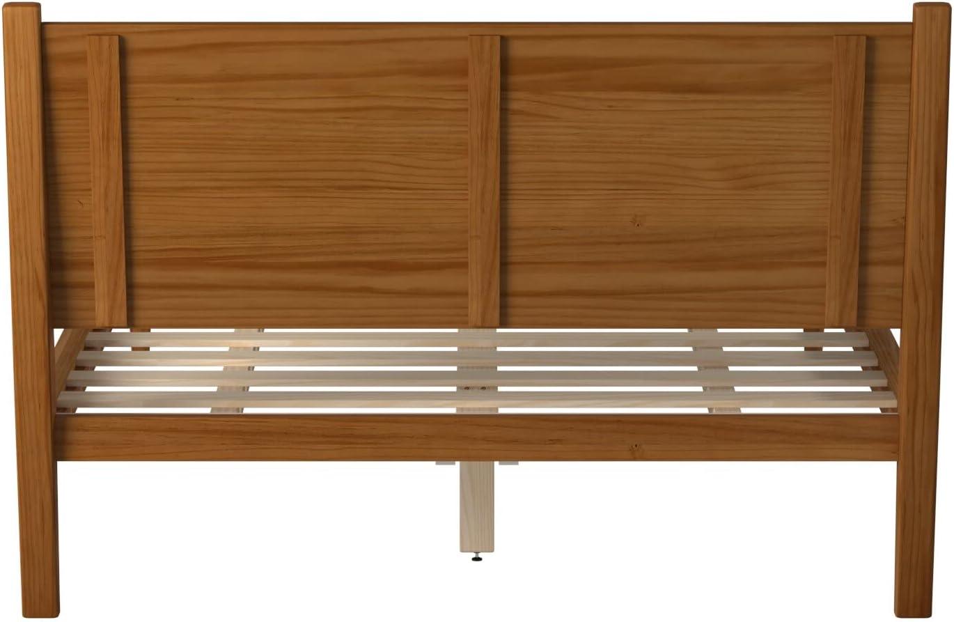 Camaflexi Castanho King Mid-Century Modern Pine Wood Platform Bed