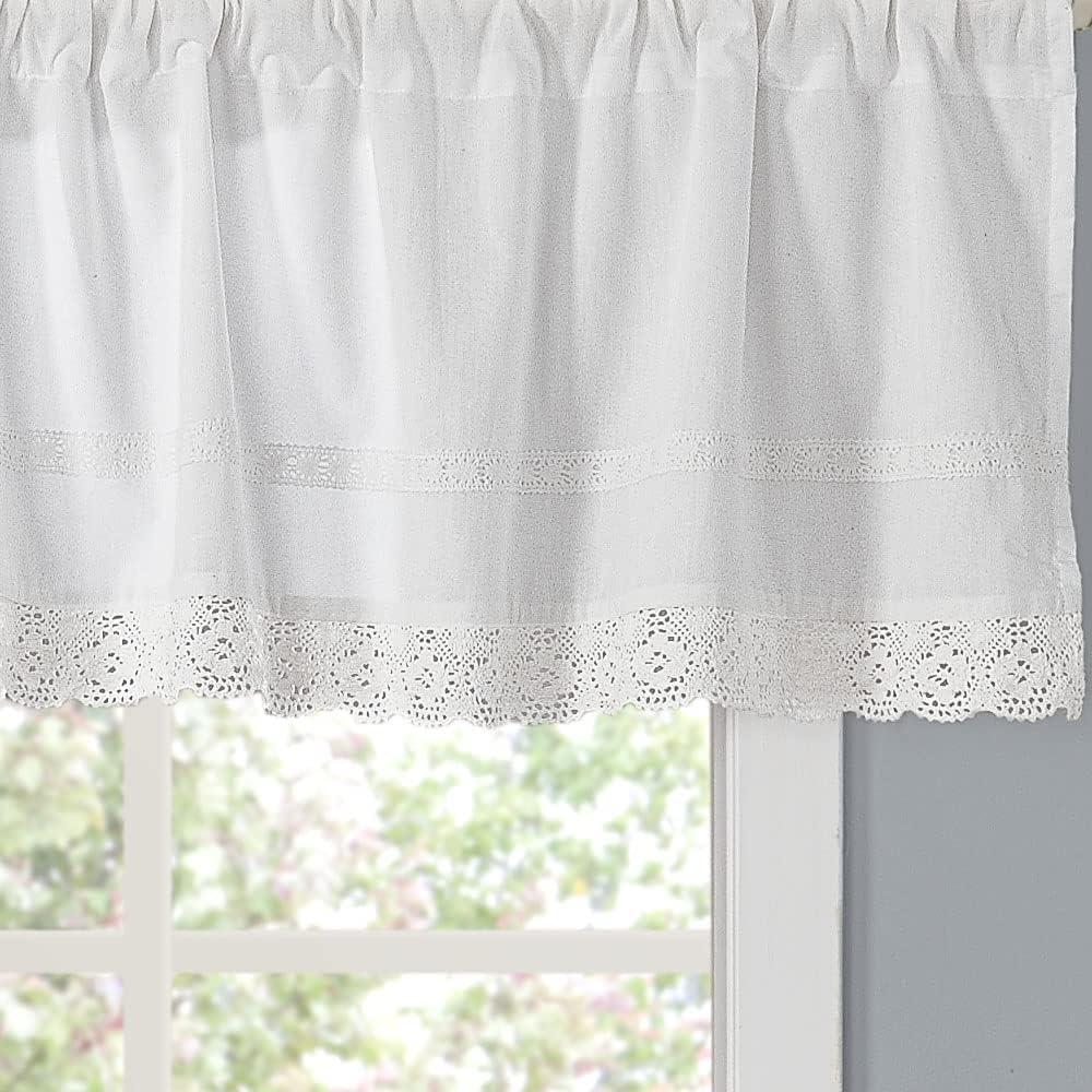 Annabella White Solid Crocheted 100% Cotton Pole Top Window Valance 18 inches