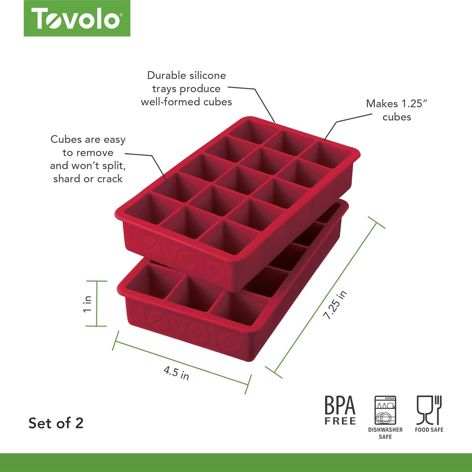Tovolo Perfect Cube Silicone Ice Mold Freezer Tray Of 1.25" Cubes For Whiskey, Bourbon, Spirits & Liquor, BPA-Free Silicone, Fade Resistant (Set of 2)
