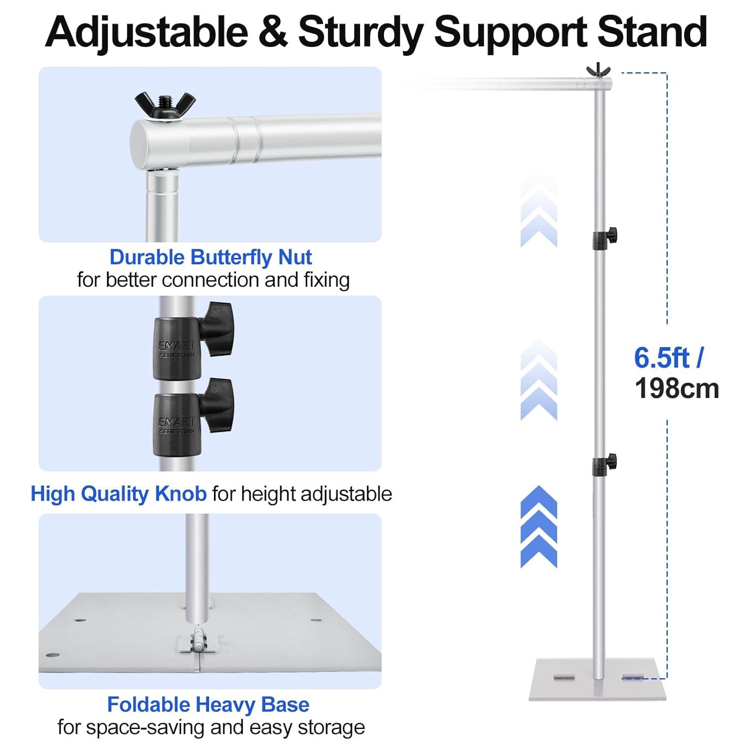 EMART Backdrop Stand, 6.5x10 ft Adjustable Photo Background Pipe and Drape Photography Kit with Heavy Duty Metal Flat Base for Parties, Wedding, Video Studio, Birthday - White