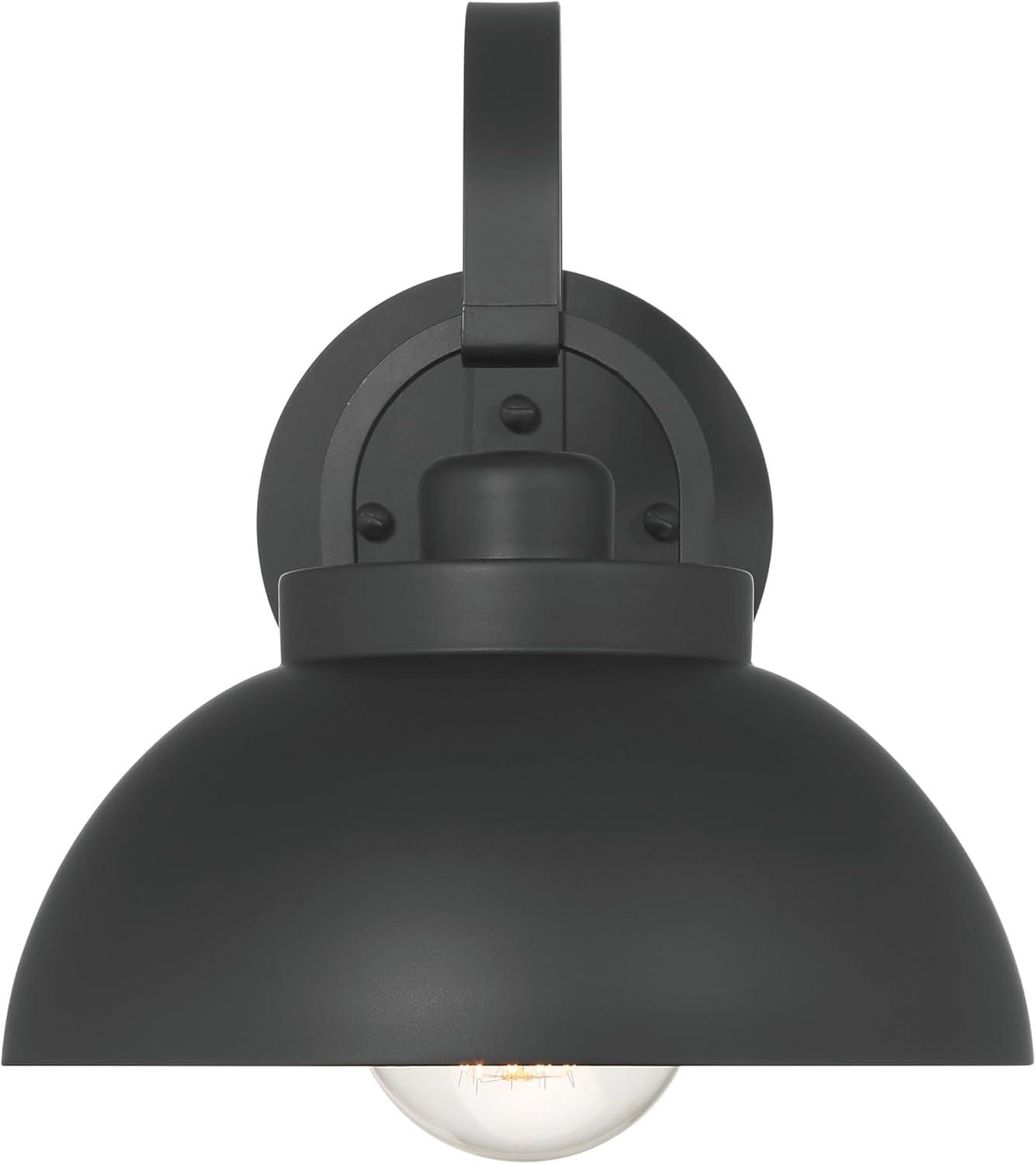 Robert Stevenson Lighting Easton Modern Farmhouse Metal Shade and Exposed Bulb Wall Mounted Outdoor Light Matte Black: ETL Listed, Steel Body