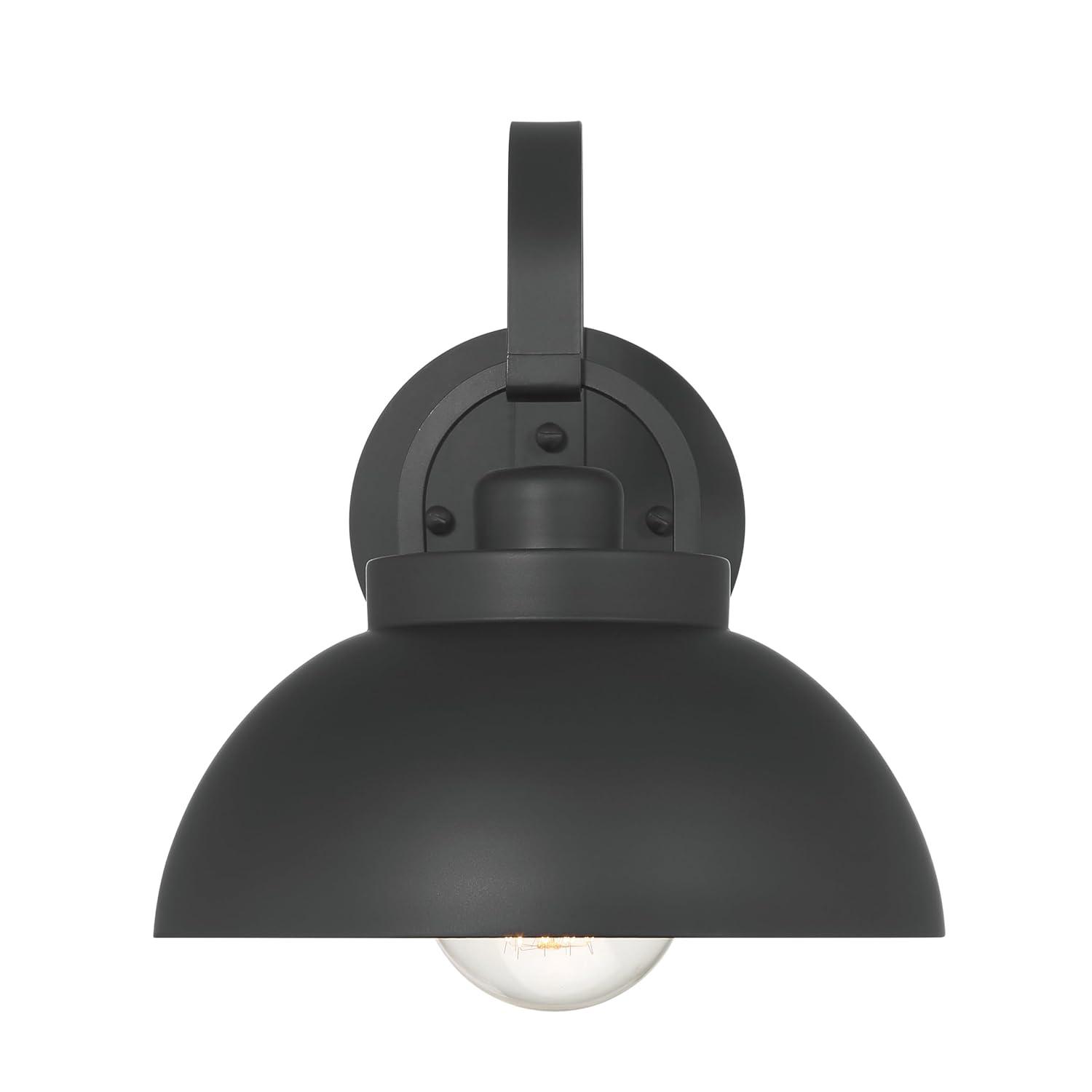 Robert Stevenson Lighting Easton Modern Farmhouse Metal Shade and Exposed Bulb Wall Mounted Outdoor Light Matte Black: ETL Listed, Steel Body