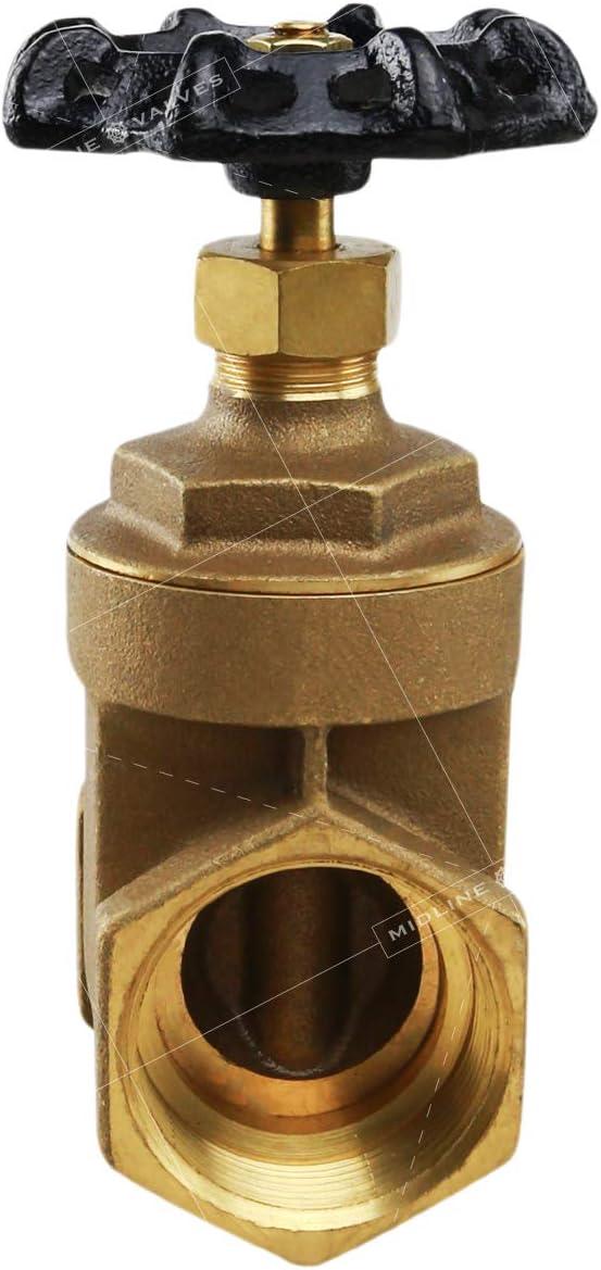 Midline Valve 429U256 Heavy Duty Gate Valve with Wheel Handle, Water Shutoff 3/4 in. FIP Connections, Cast Brass