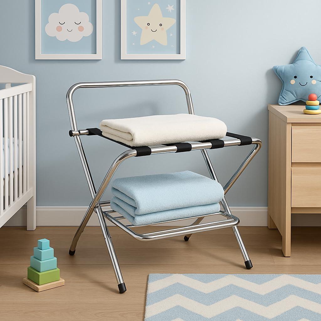 Chrome Foldable Metal Luggage Rack with Bent Legs