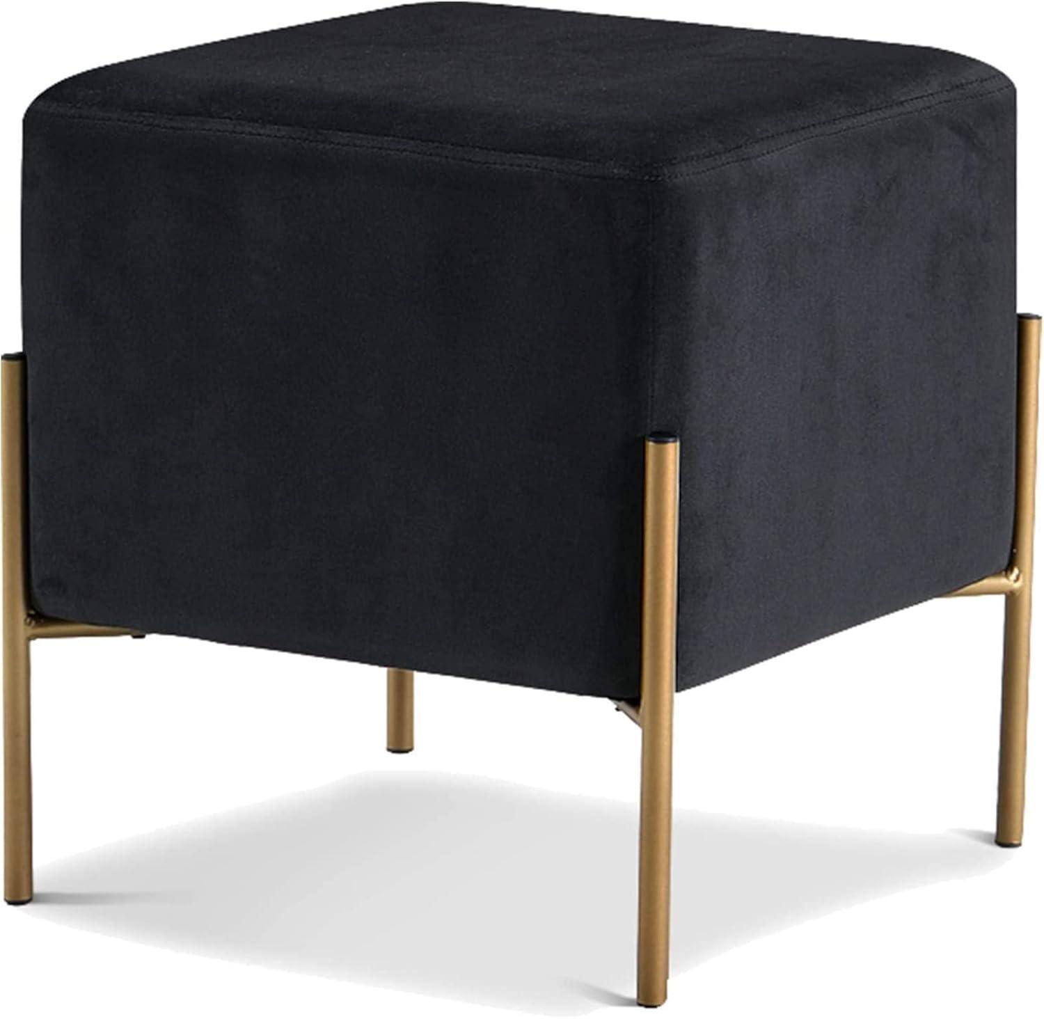 Elegant Isla Black Velvet 15.5" Pouf with Stainless Steel Legs