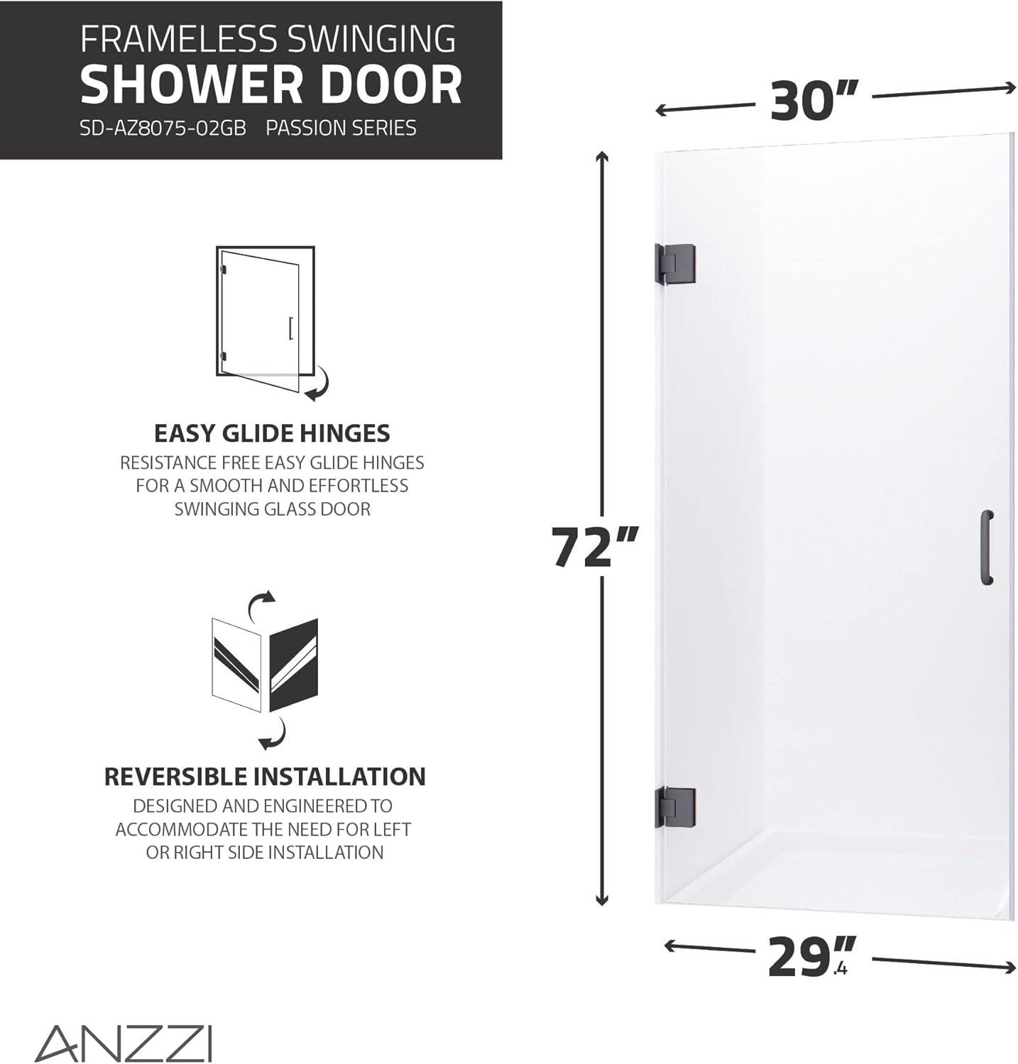 Gunmetal Black Frameless Hinged Shower Door with Clear Glass