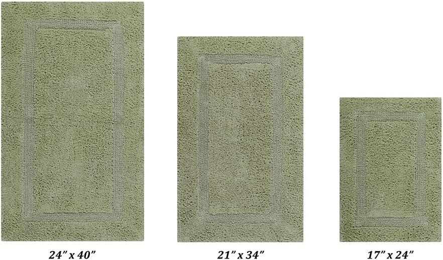 Better Trends Lux 100% Cotton Tufted Solid Reversible Bath Rug Set 3 PC (17" x 24" | 21" x 34" | 24" x 40") - Sage