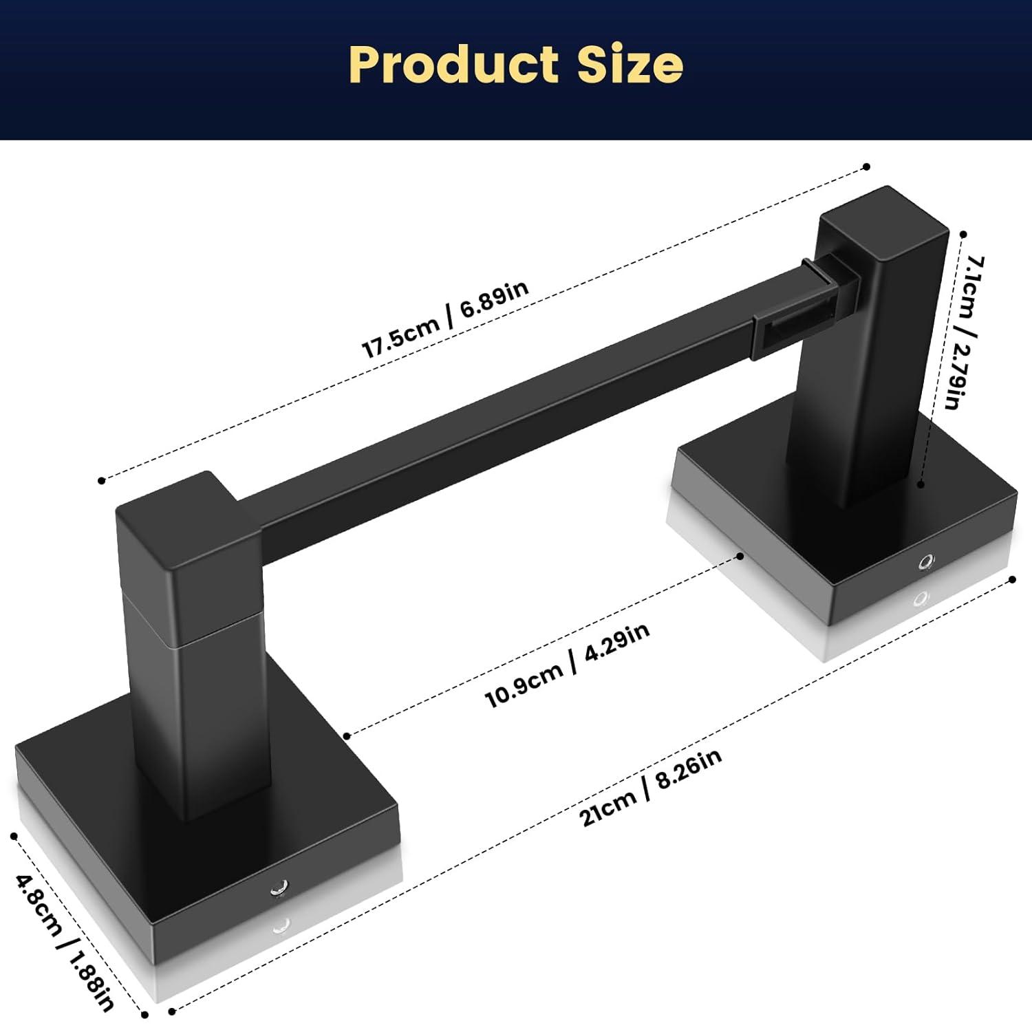 Double Post Pivoting Modern Square Toilet Paper Holder by RUACQ, Matte Black, Wall Mounted