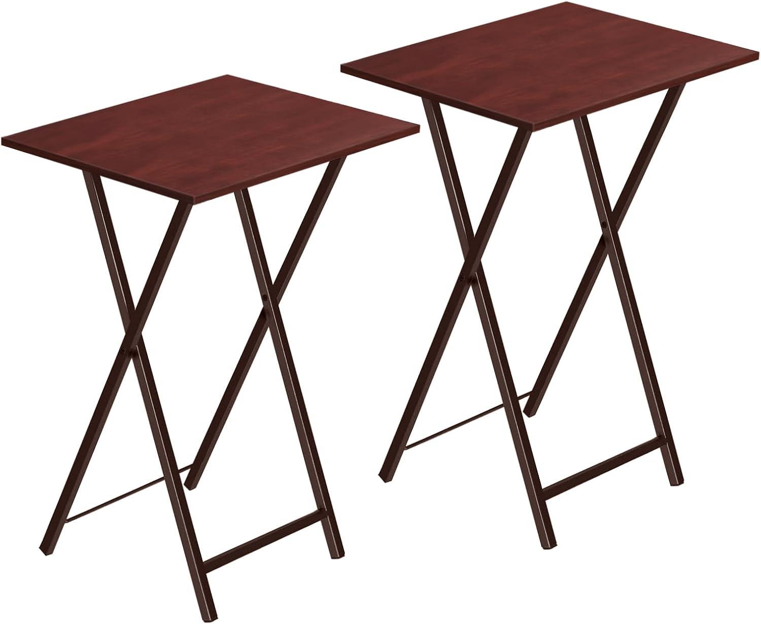HOOBRO Folding TV Tray Tables, Set of 2 Side Table for Small Space, Industrial Snack Tables for Eating at Couch, Stable Metal Frame, Easy Assembly, Space Saving, Brown BR25BZ01