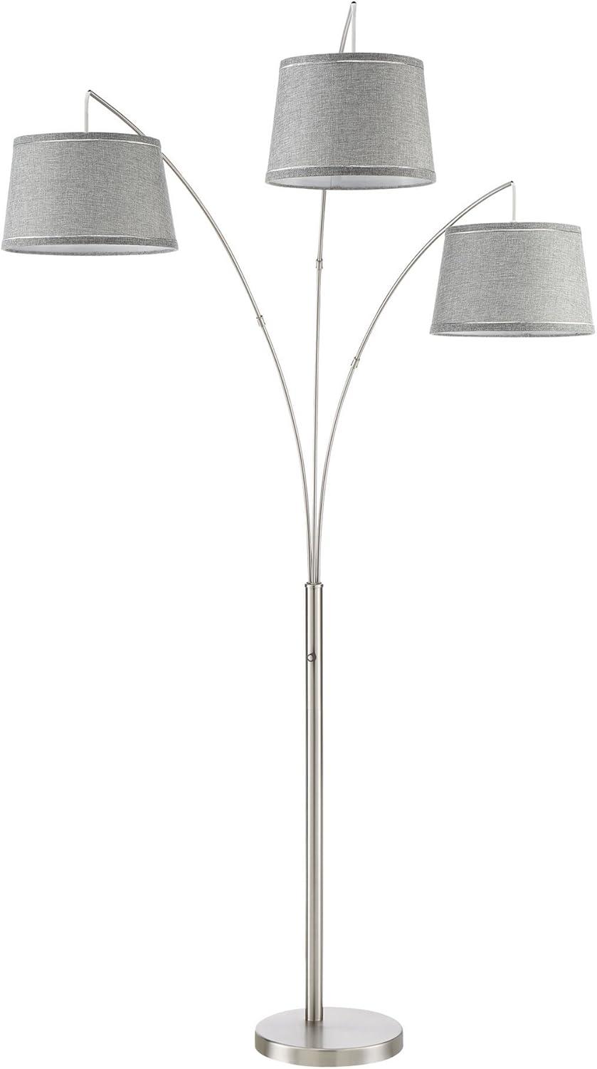 Elegance Arc 3-Light Floor Lamp with Gray Burlap Shades and Brushed Nickel Finish