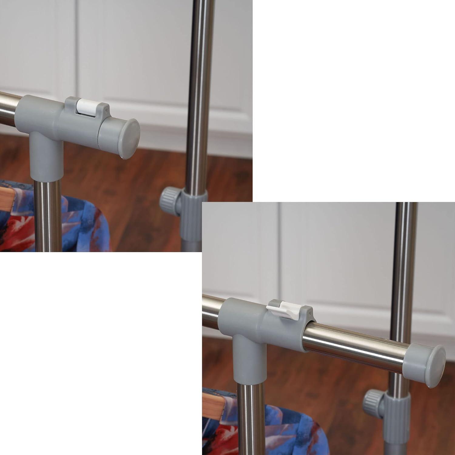 Adjustable Silver Double Garment Rack with Wheels