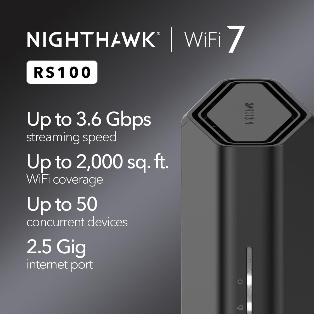 NETGEAR Nighthawk RS100 - Wireless router - up to 2,000 sq.ft 4-port switch - 1GbE, 2.5GbE, Wi-Fi 7 Dual Band