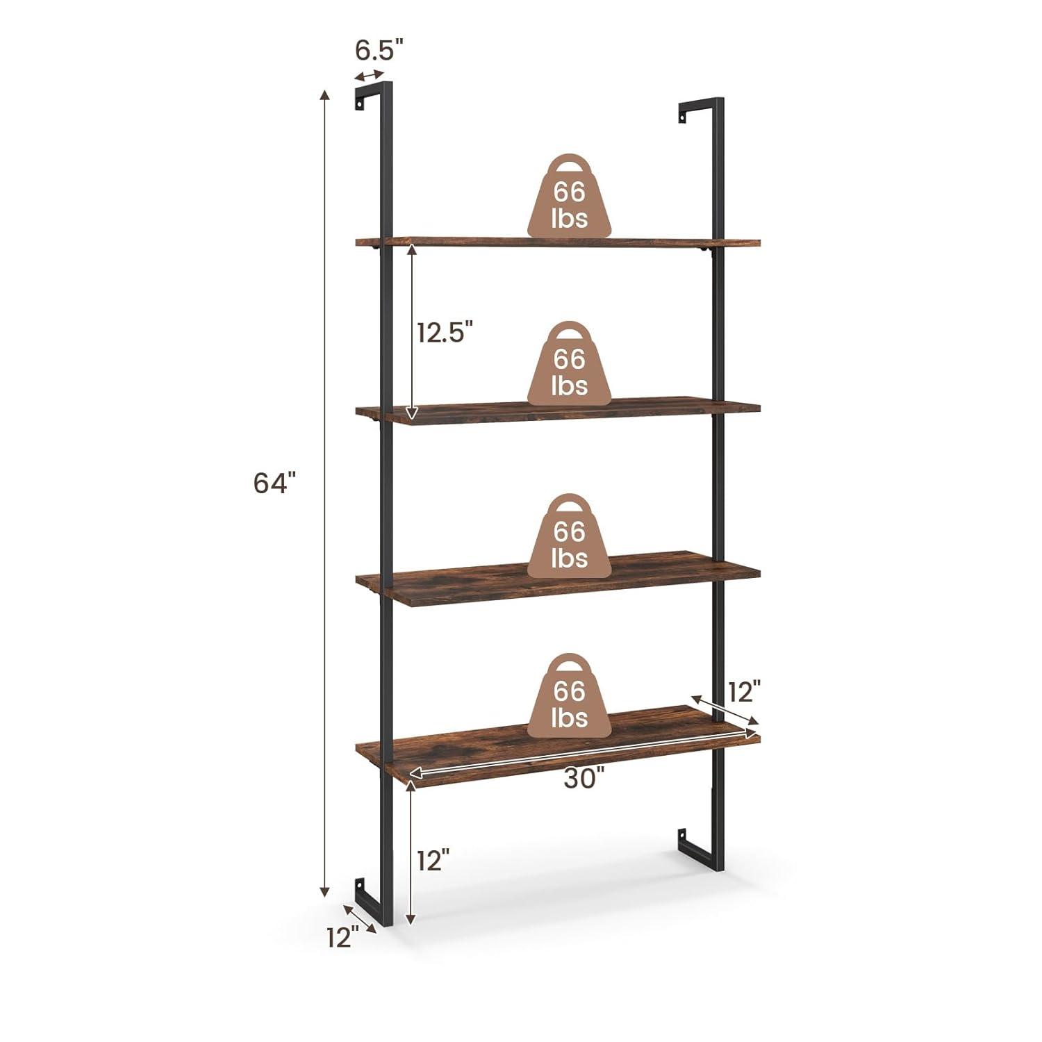 Costway 4-Tier Ladder Storage Shelves, Rustic Brown