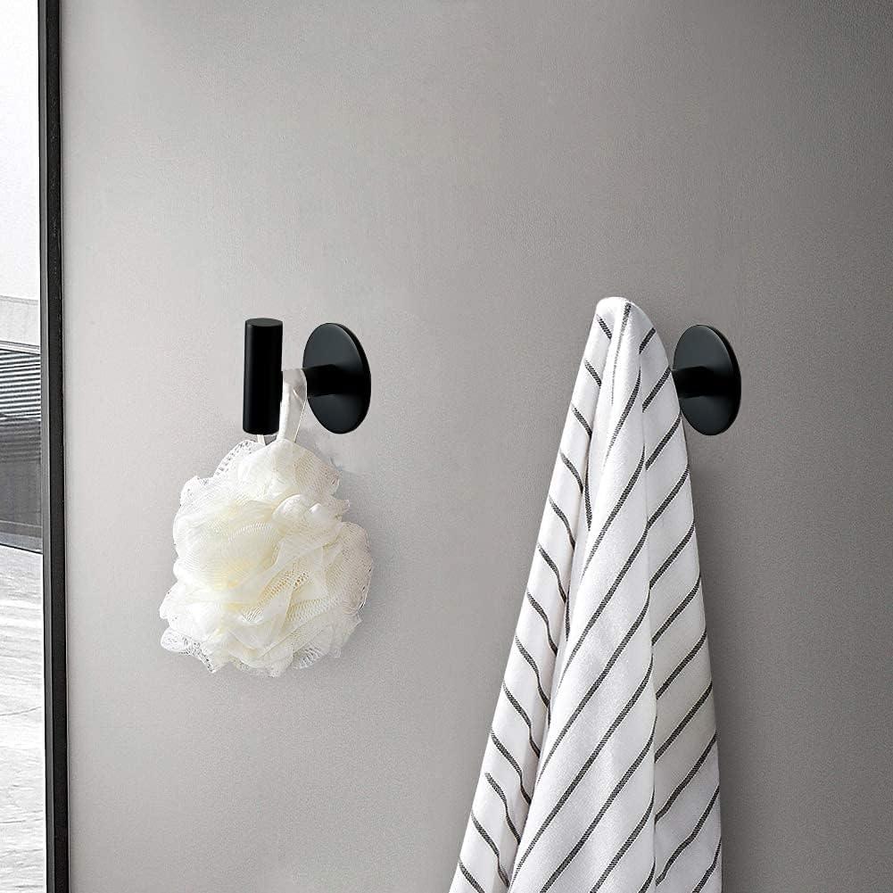 MODANU 2 Pack Stainless Steel Bathroom Towel Hook Robe Hook Shower Kitchen Wall Hanging Hooks No Drill Wall Mount, Matt Black