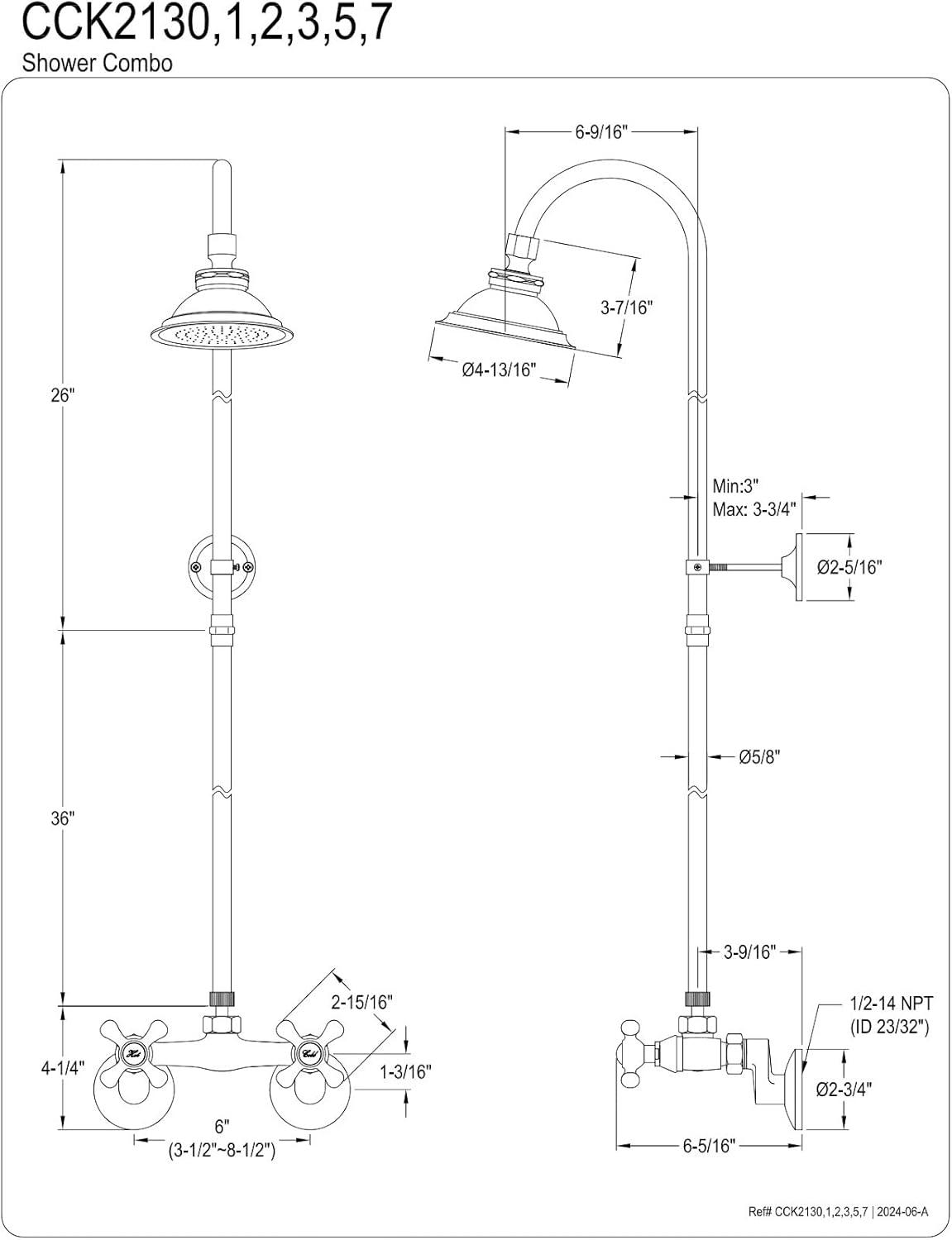 Brushed Brass Vintage Wall Mounted Shower Combo