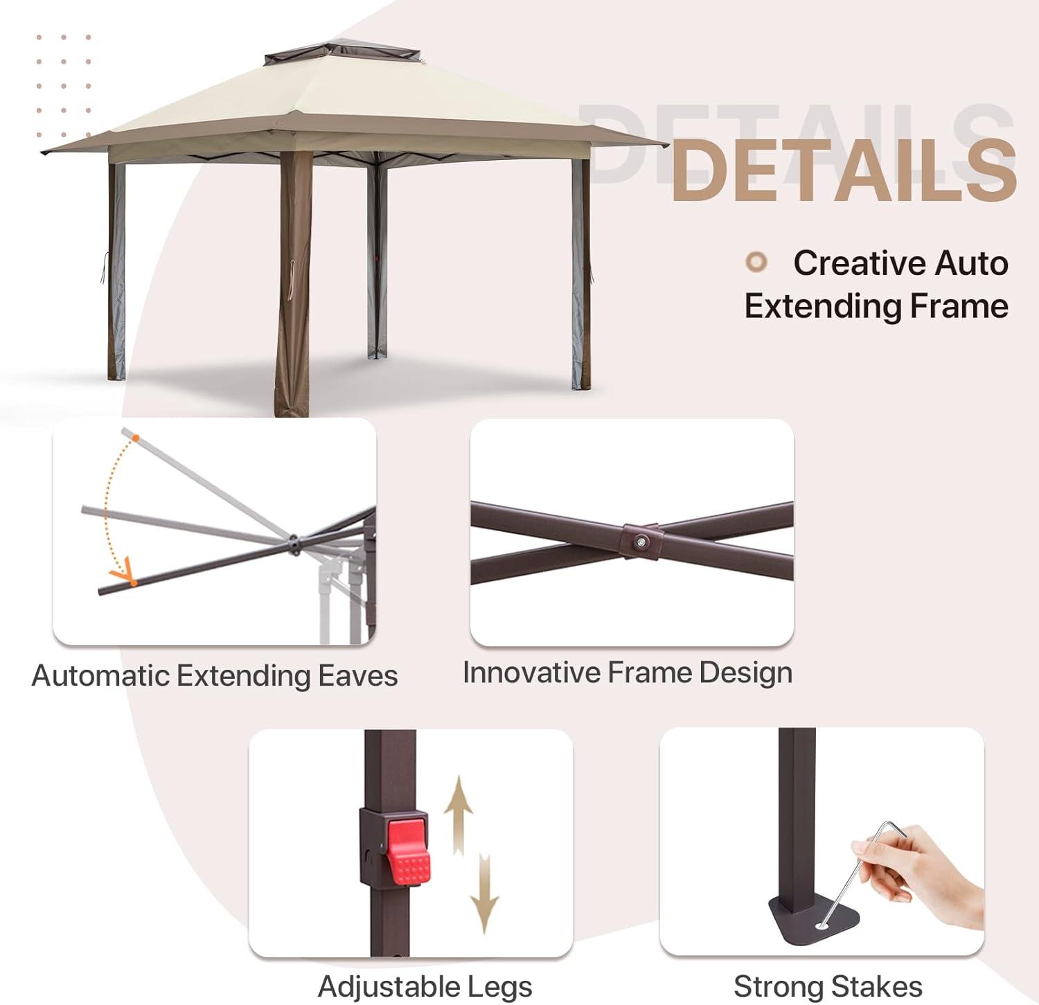 EAGLE PEAK Pop up Patio Gazebo 13 Ft. W x 13 Ft. D Metal Patio
