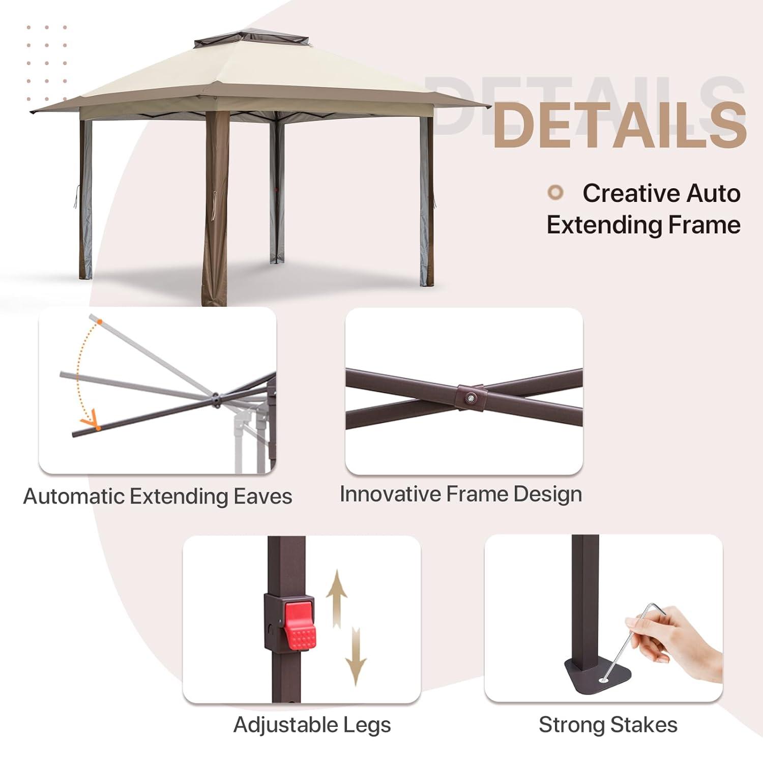 EAGLE PEAK Pop up Patio Gazebo 13 Ft. W x 13 Ft. D Metal Patio