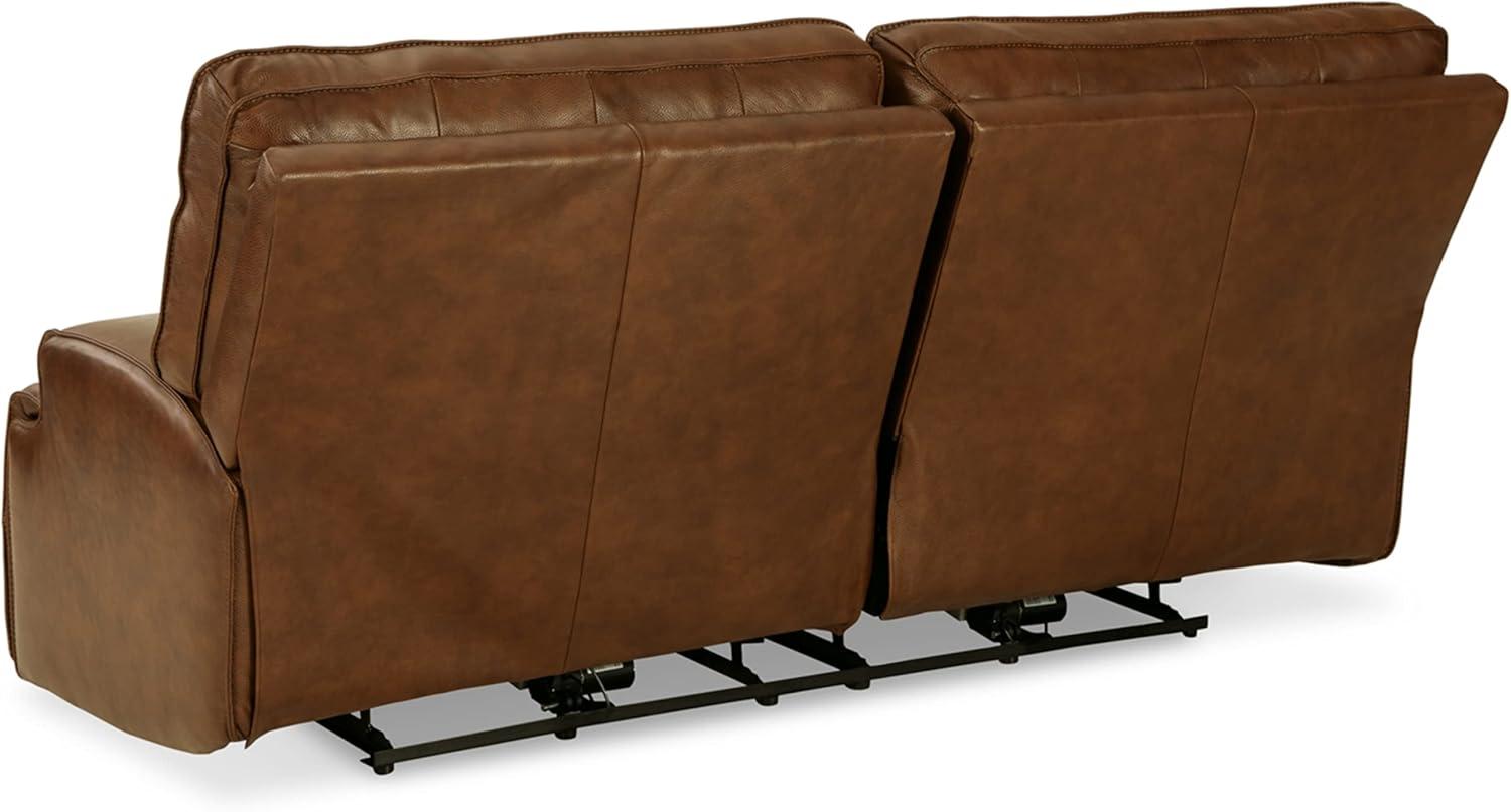 Brown Faux Leather Power Reclining Sofa with Adjustable Headrest