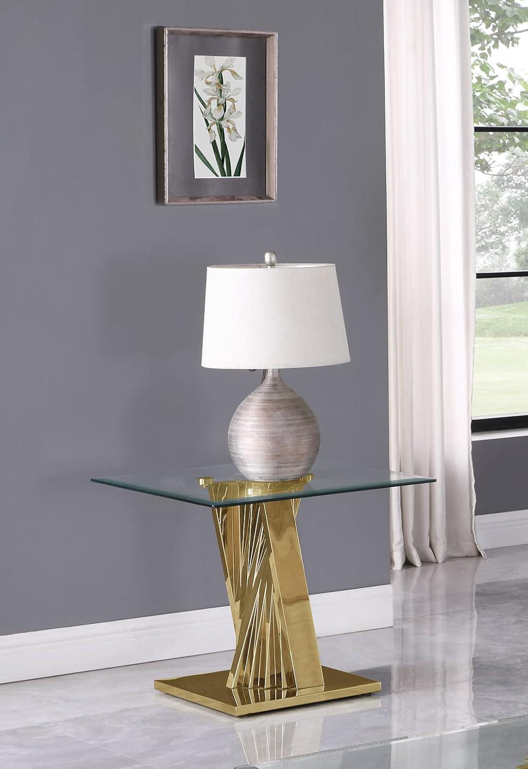 Luxurious Gold Stainless Steel and Glass Rectangular End Table