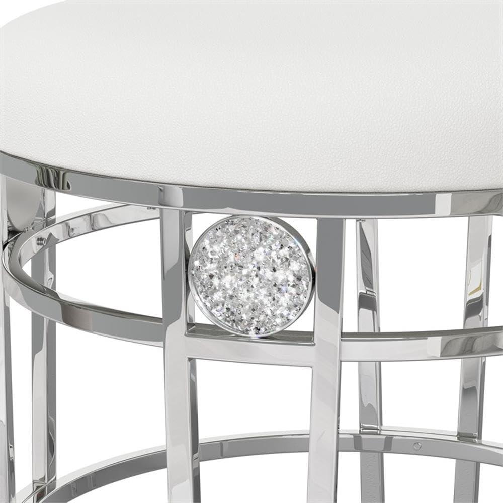 Hillsdale Dessa 18" Faux Leather & Metal Vanity Stool in White/Silver Chrome