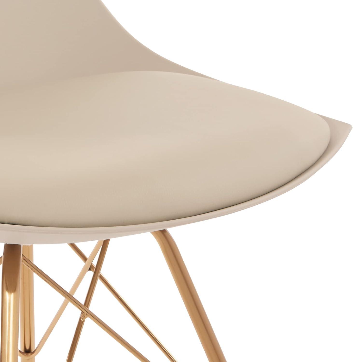 Chic Beige Faux Leather Side Chair with Gold Metal Base