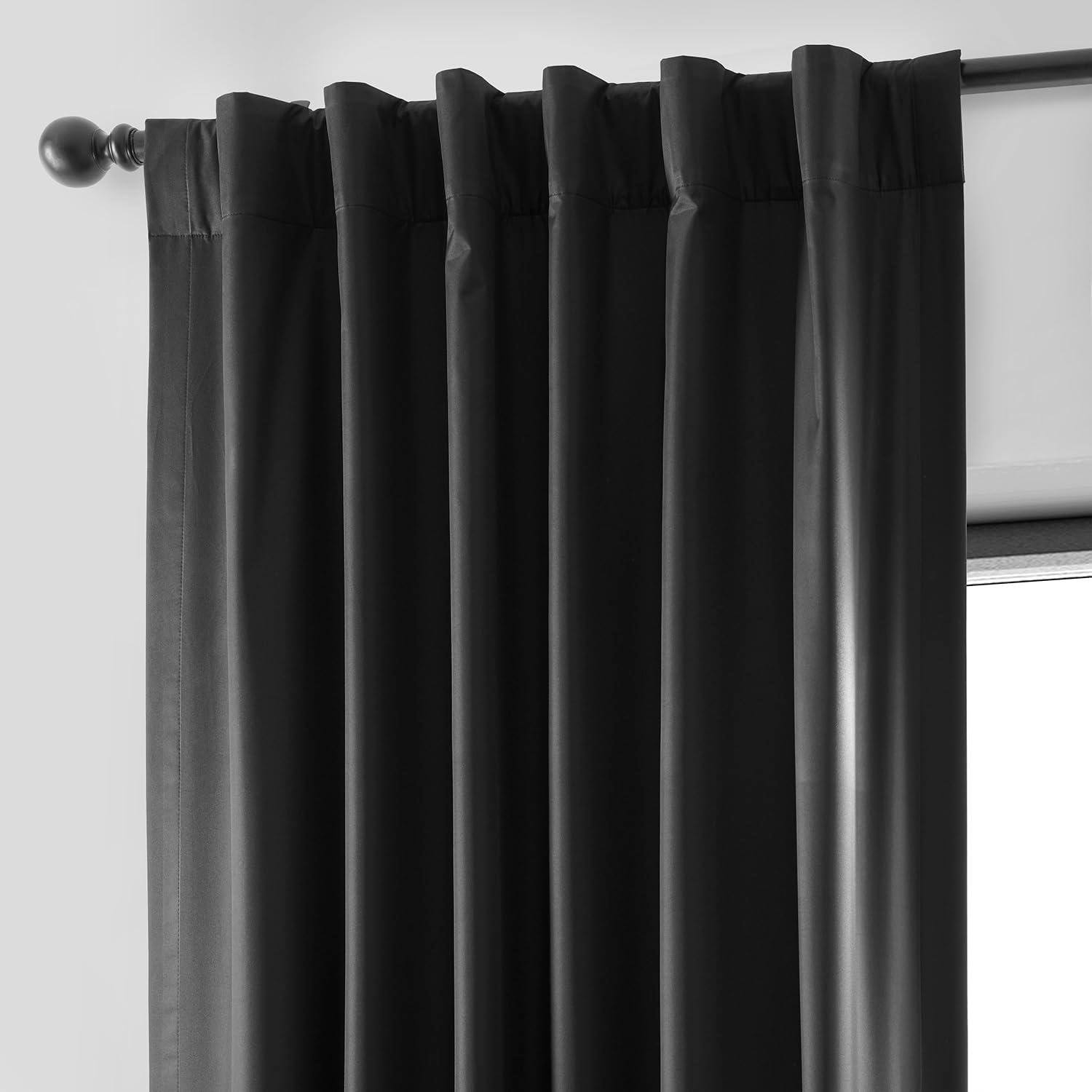 Deep Black Velvet Polyester Blackout Puddle Length Curtains