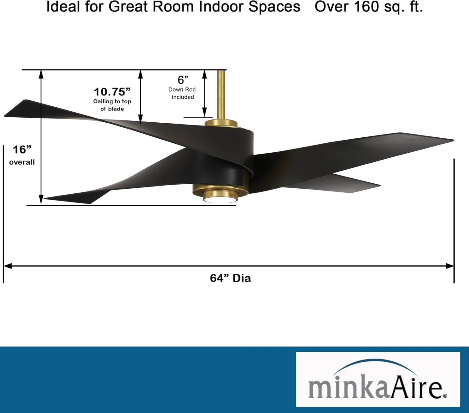 64" Minka Aire Modern Indoor Ceiling Fan with LED Light Remote Control Soft Brass Matte Black for Living Room Kitchen Bedroom Home
